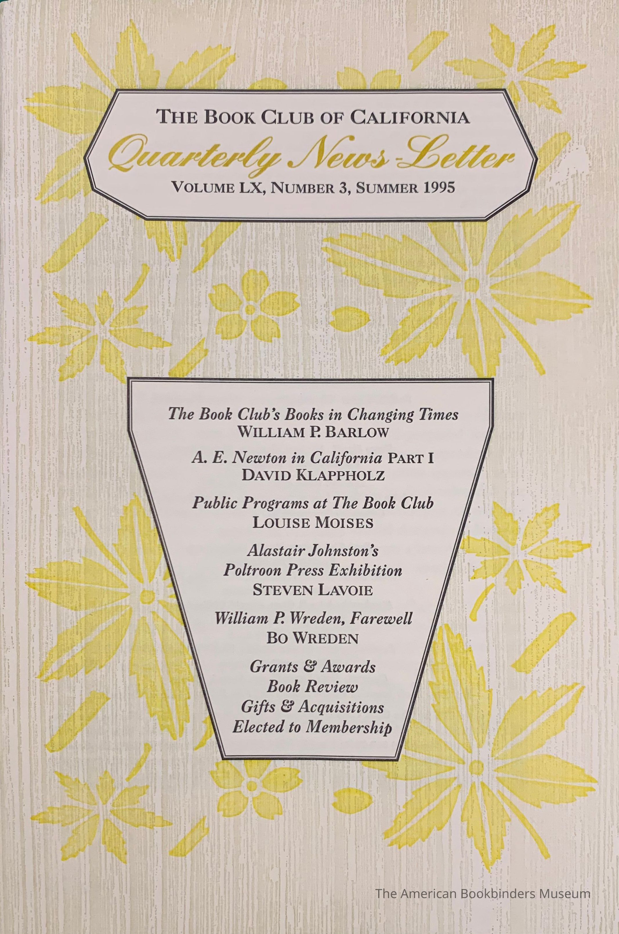 Quarterly news-letter - Book Club of California. Vol. LX, no. 3 ; Summer 1995 picture number 1