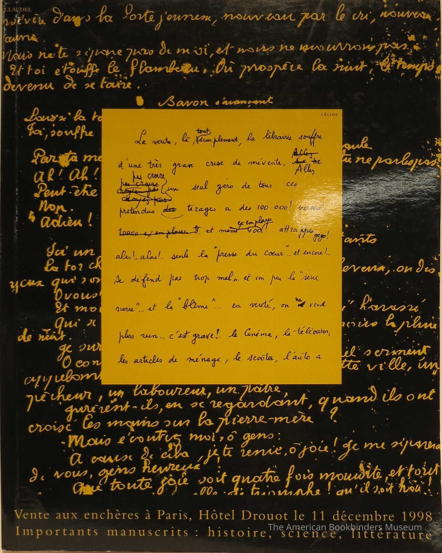         Importants manuscrits et correspondances autographes relatifs à l'histoire, à la science et à la littérature ... : vente aux enchères à Paris le 11 décembre 1998, Drouot-Richelieu ... / [commissaires priseurs, PIASA: Picard, Audap, Solanet & associés ... ; établissement du catalogue, Pierre Berès]. picture number 1
 