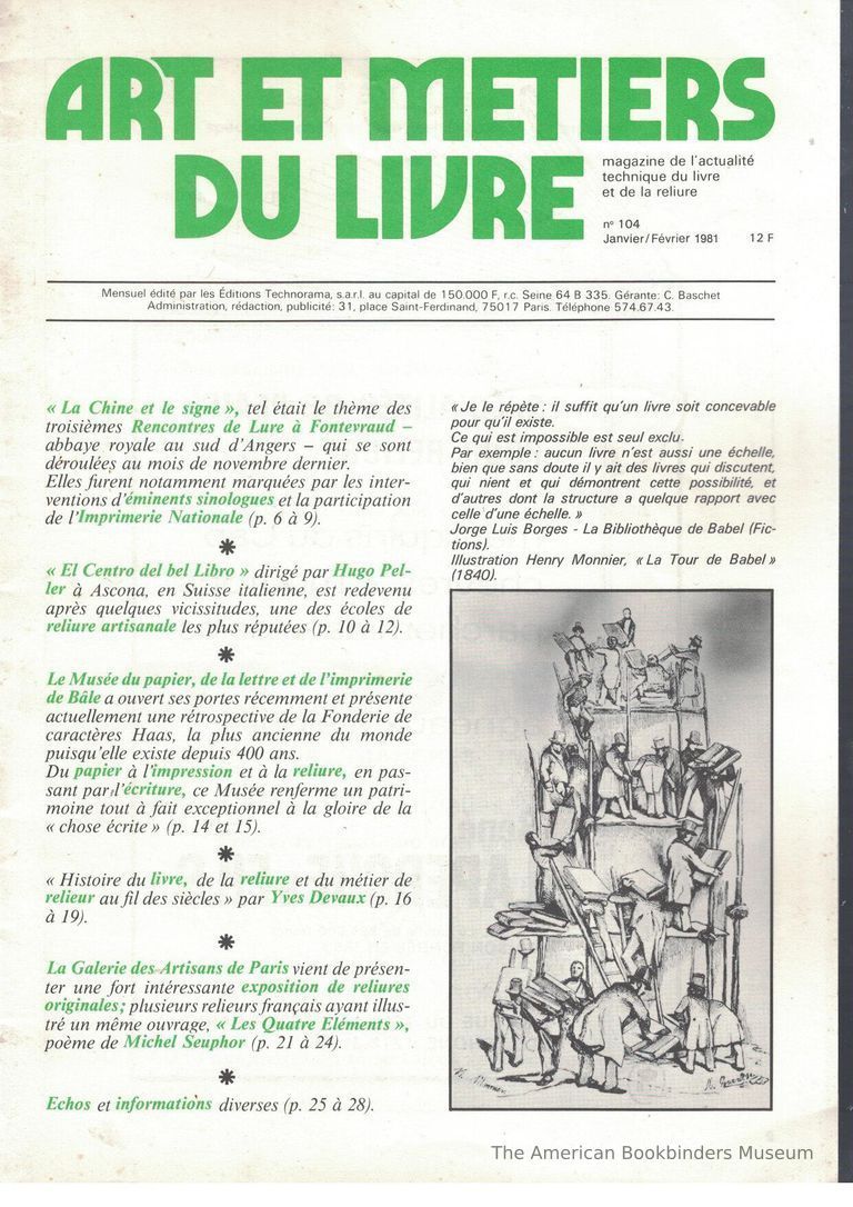          Art et metiers du livre; no. 104 Janvier/Fèvrier 1981 picture number 1
   