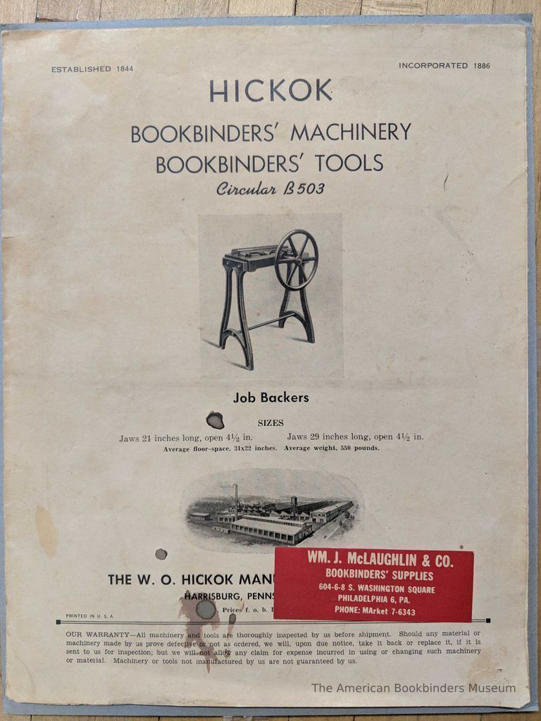          Hickok Bookbinders' Machinery/Bookbinders' Tools Catalog picture number 1
   