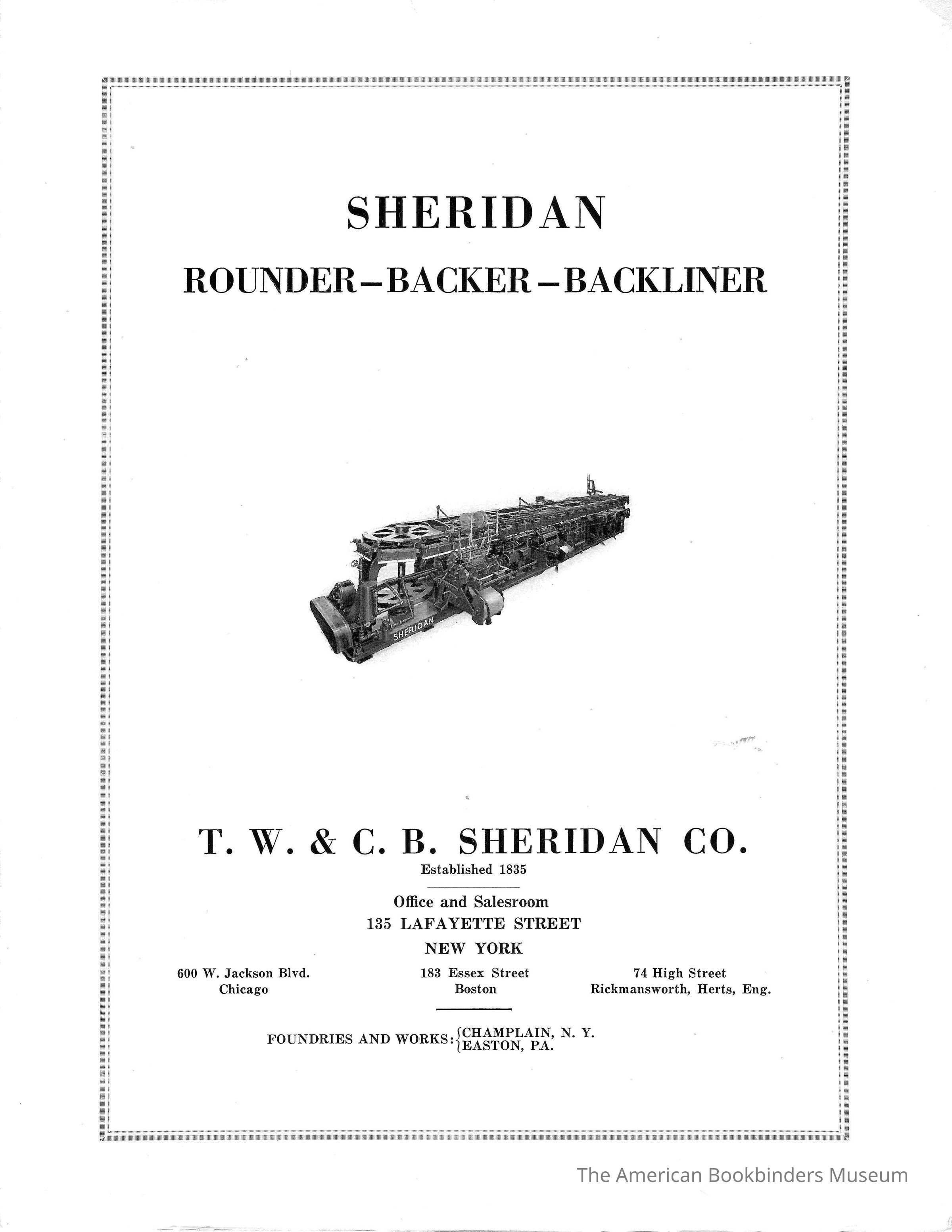         1935 TW & CB Sheridan 4 page brochure Rounder Backer and Backliner equipment picture number 1
 