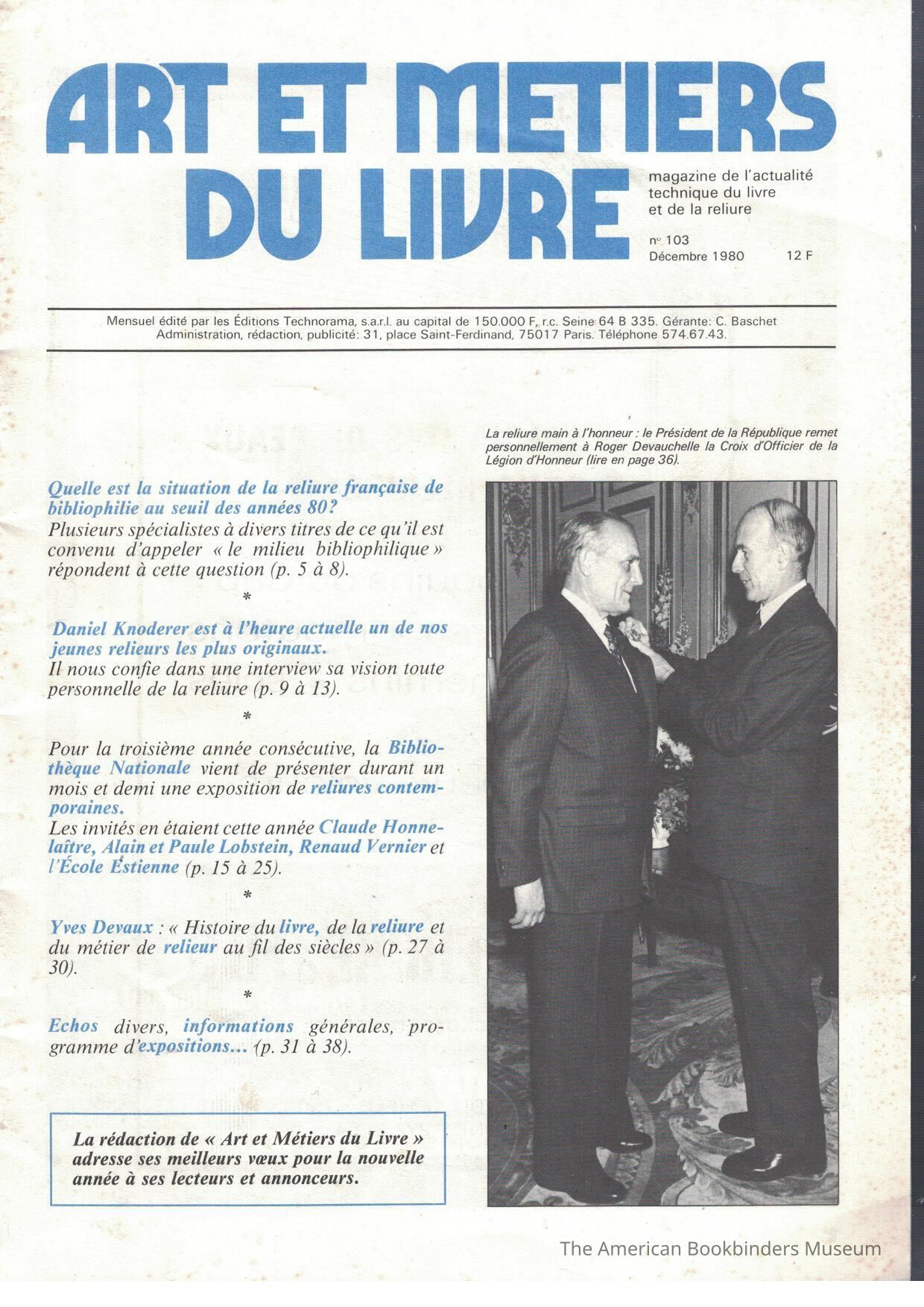 Art et metiers du livre; no. 103 Décembre 1980 picture number 1