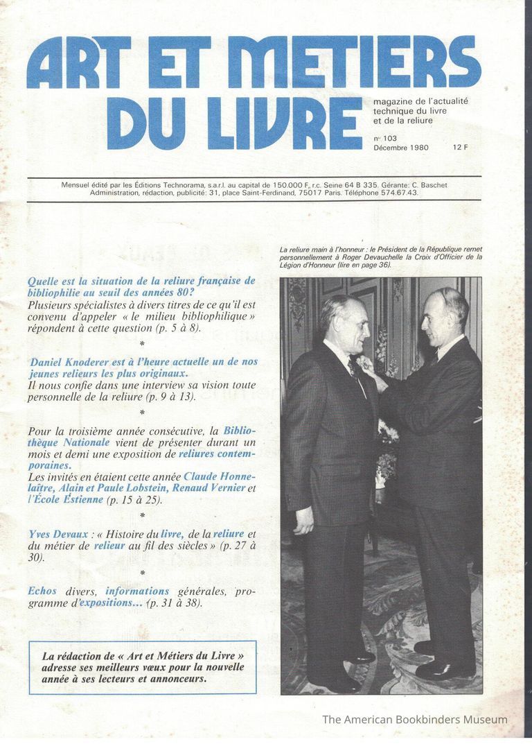          Art et metiers du livre; no. 103 Décembre 1980 picture number 1
   