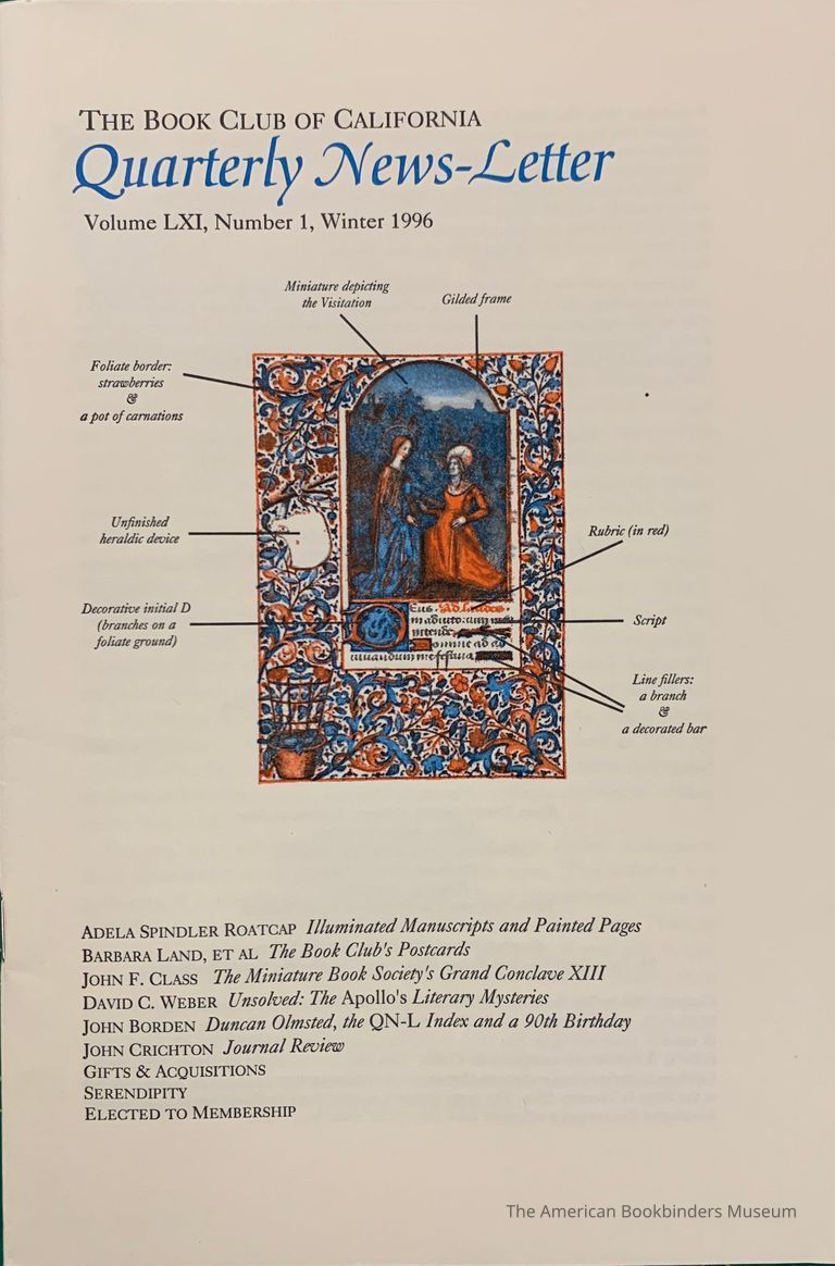          Quarterly news-letter - Book Club of California. Vol. LXI, no. 1 ; Winter 1996. picture number 1
   