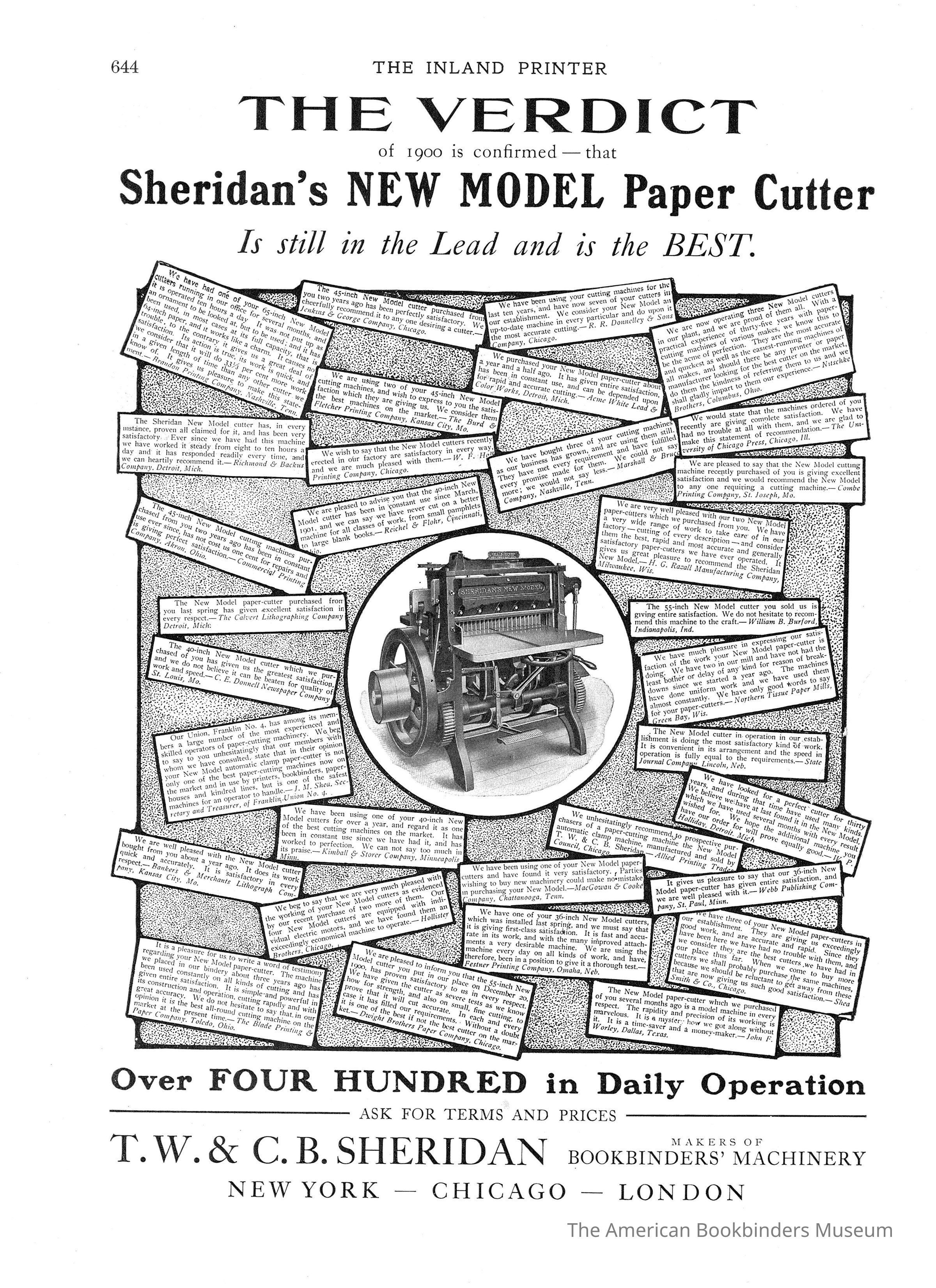          1903 TW & CB Sheridan New Model Cutter with Testimonials picture number 1
 