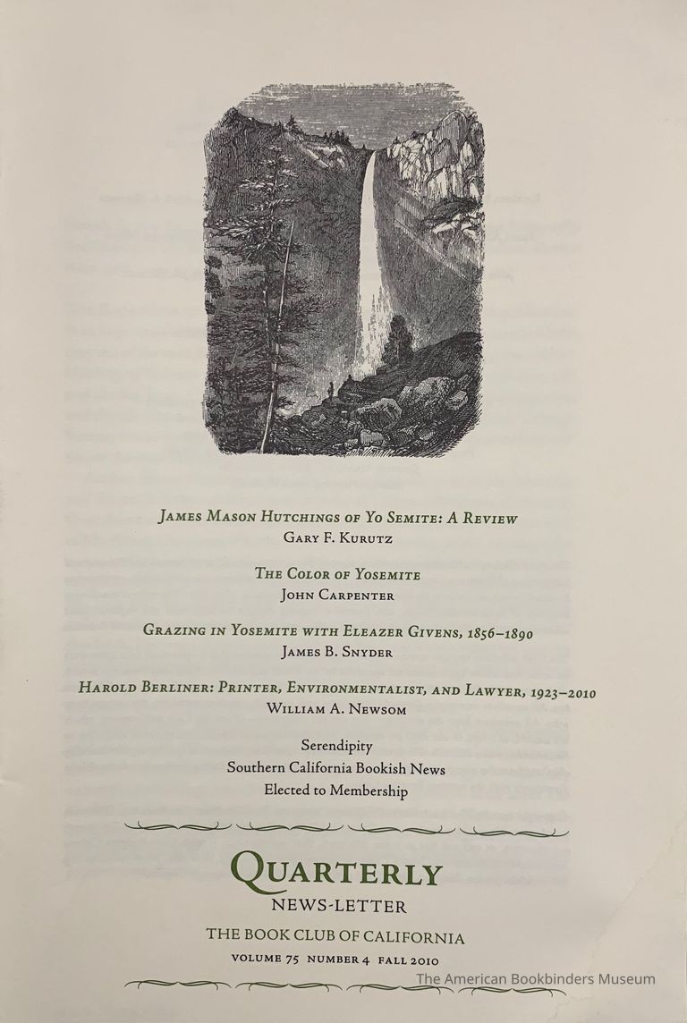          Quarterly news-letter - Book Club of California. Vol. 75, no.4 : Fall 2010. picture number 1
   
