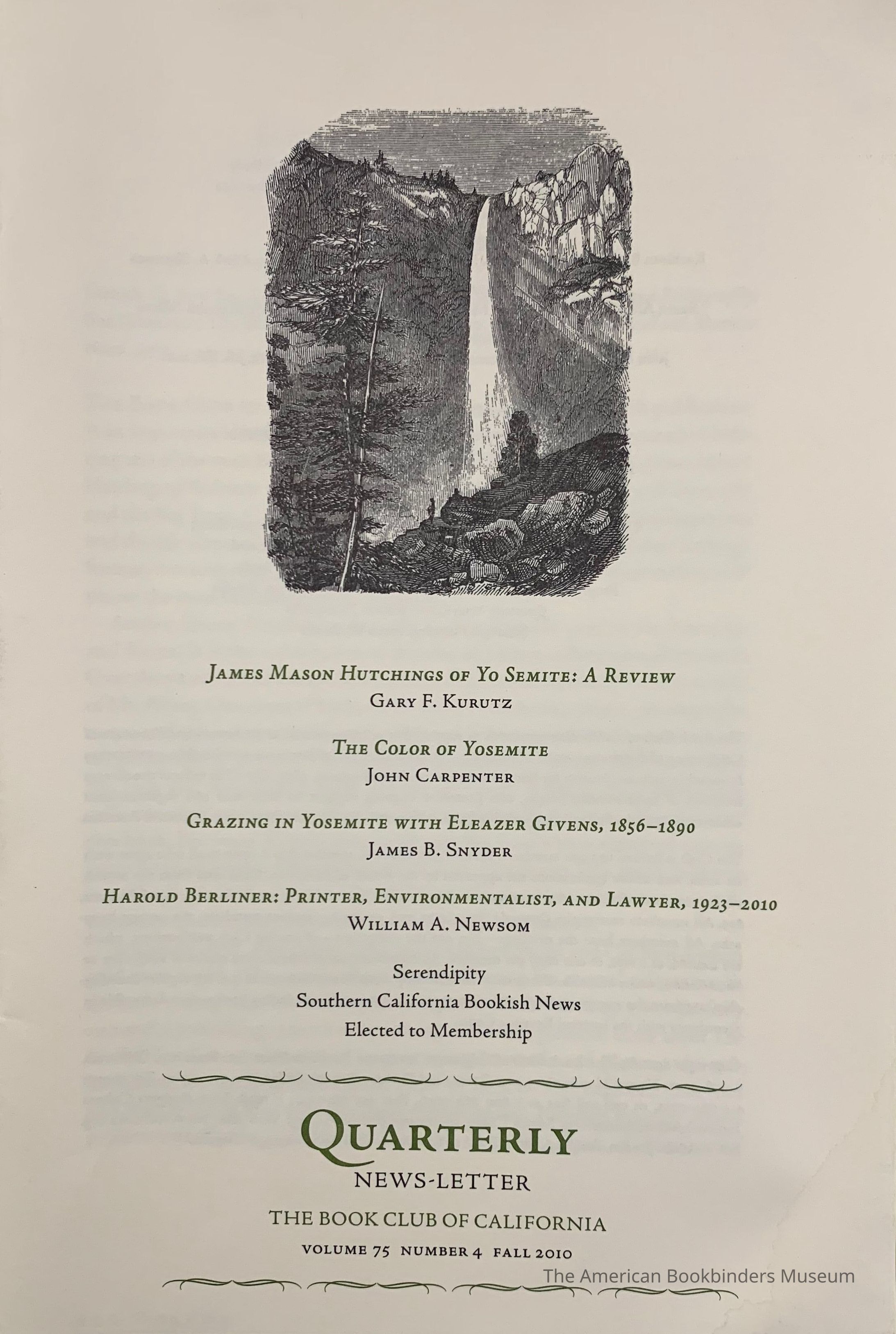          Quarterly news-letter - Book Club of California. Vol. 75, no.4 : Fall 2010. picture number 1
   