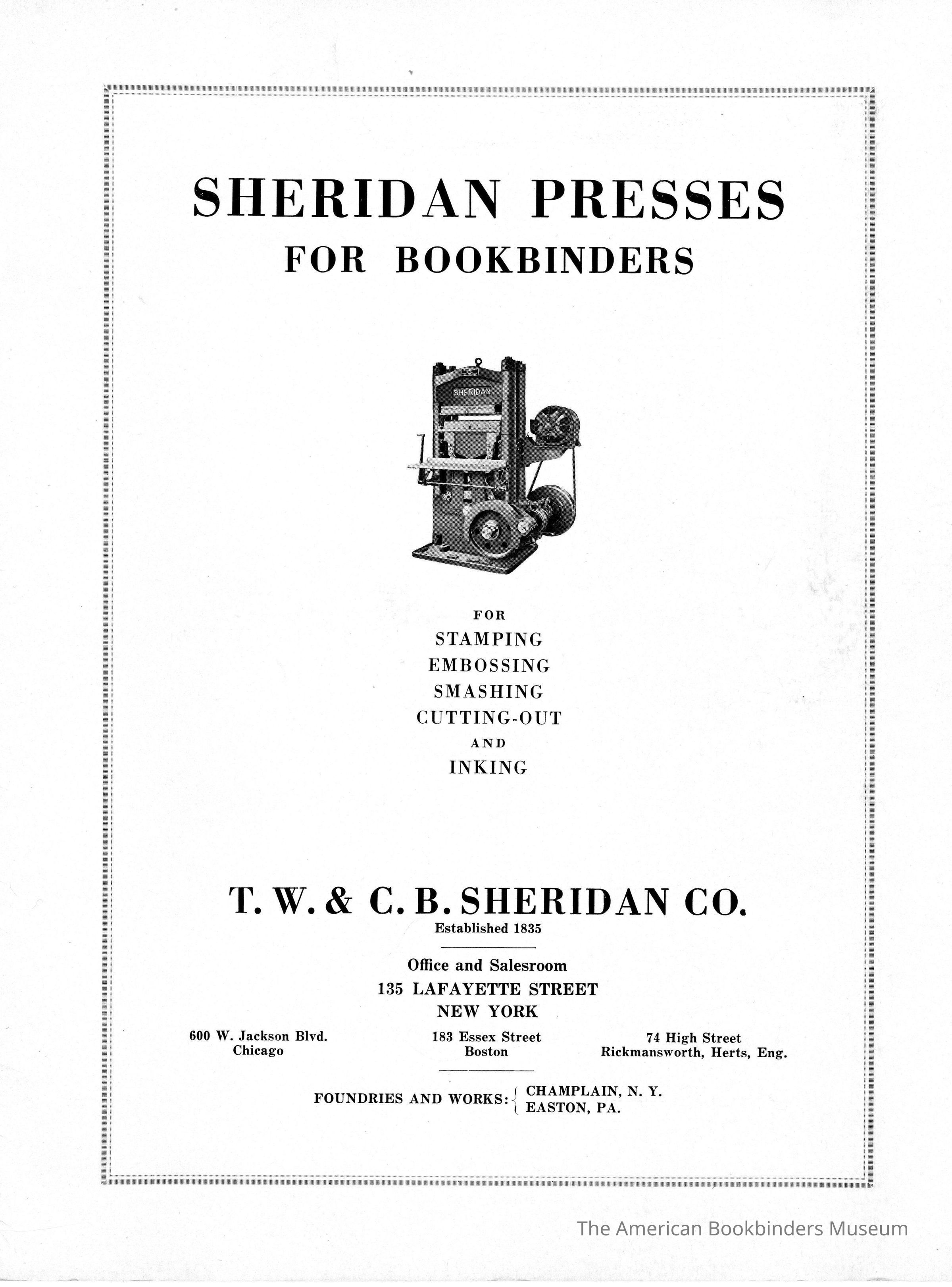 1940 TW & CB Sheridan Brochure Presses for Bookbinders picture number 1