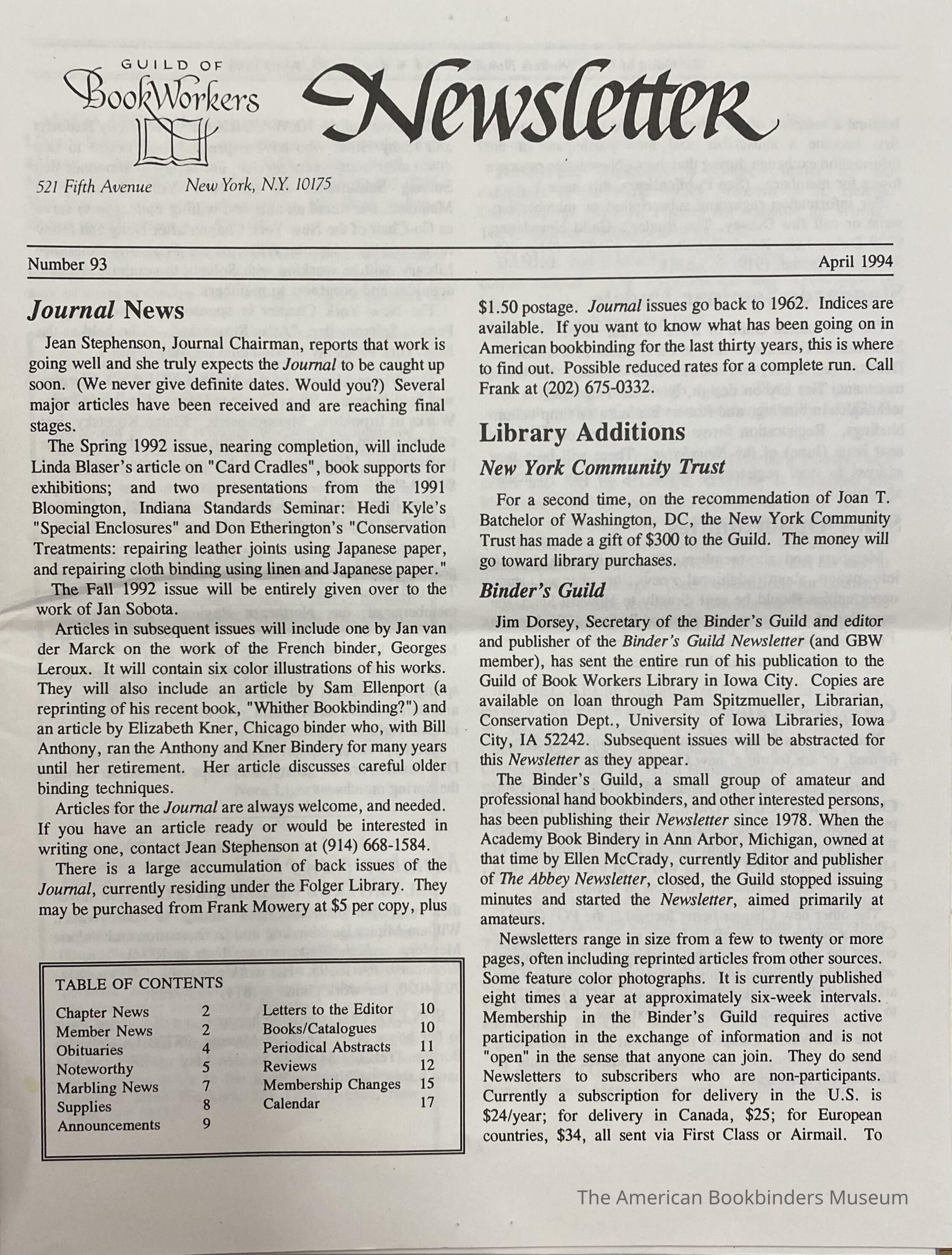 Guild of Book Binders Newsletter ; No. 93 , April 1994 picture number 1