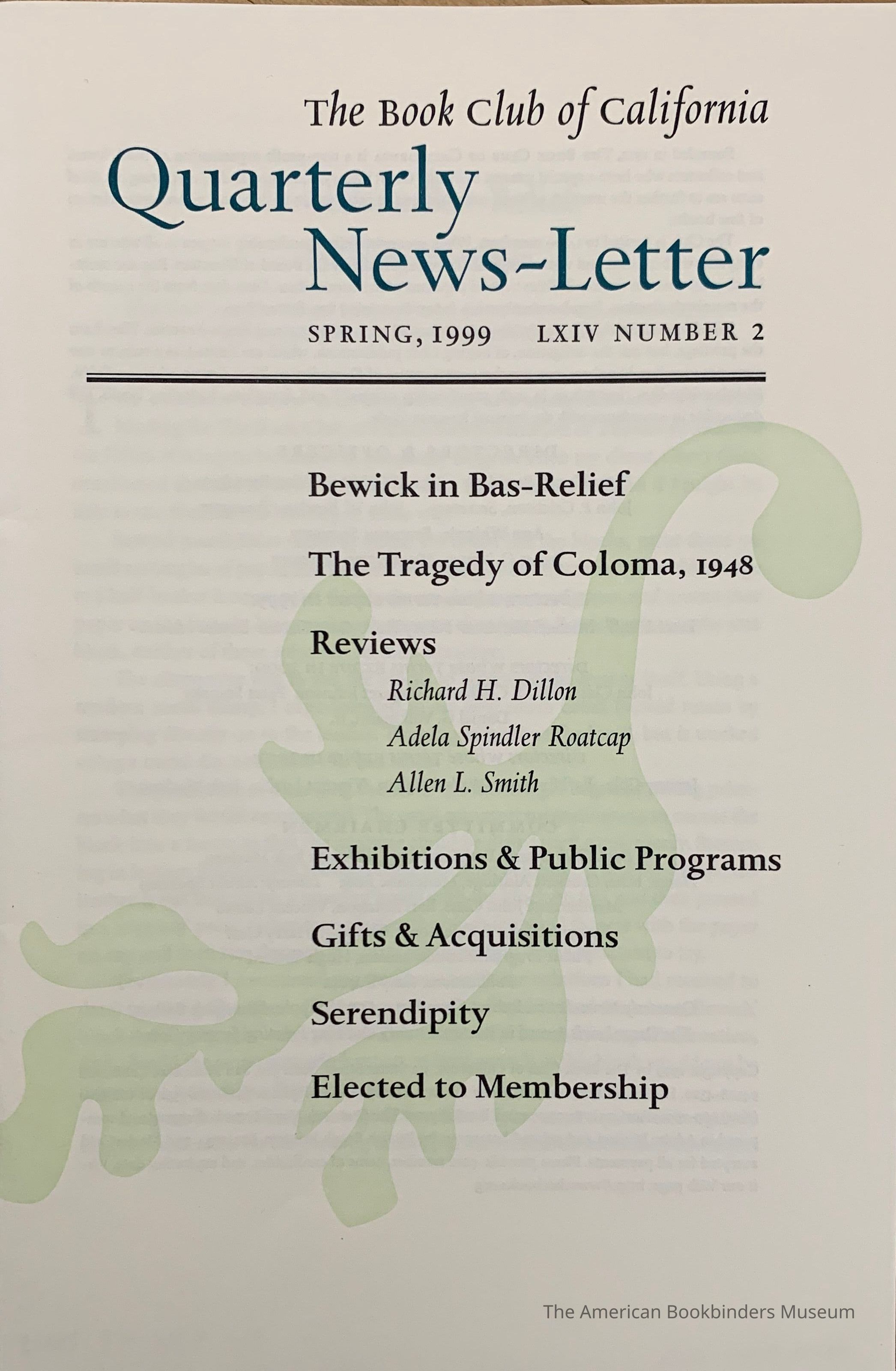 Quarterly news-letter - Book Club of California. Vol. LXIV, no.2 : Spring 1999. picture number 1