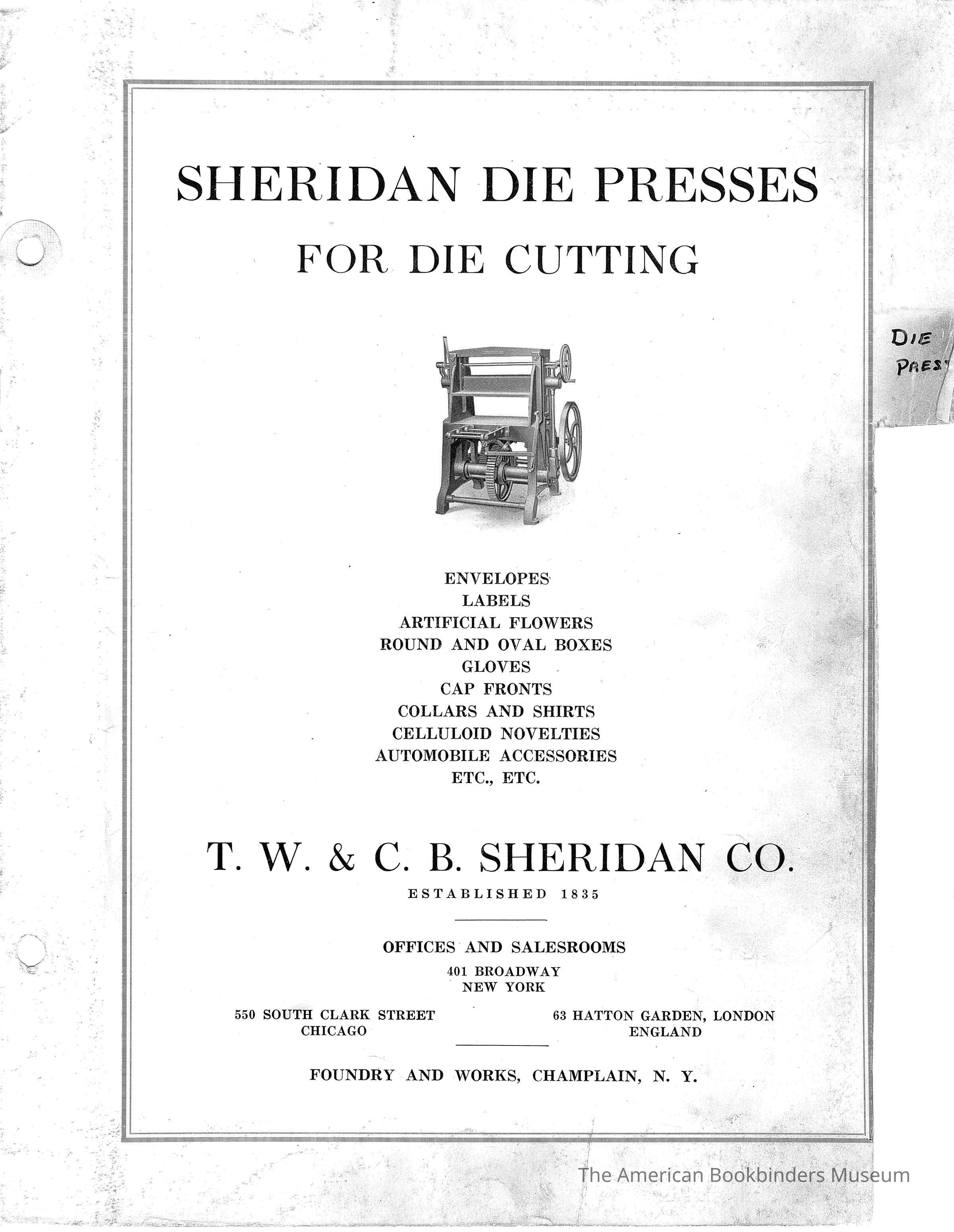          1925 TW & CB Sheridan Brochure Die Cutting Presses picture number 1
 