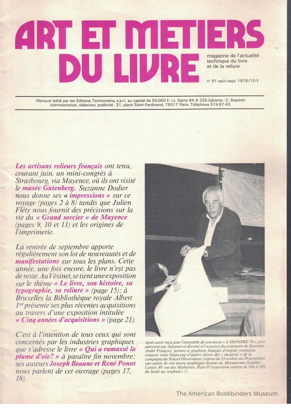 Art et metiers du livre: no. 91 août-sept. 1979 picture number 1