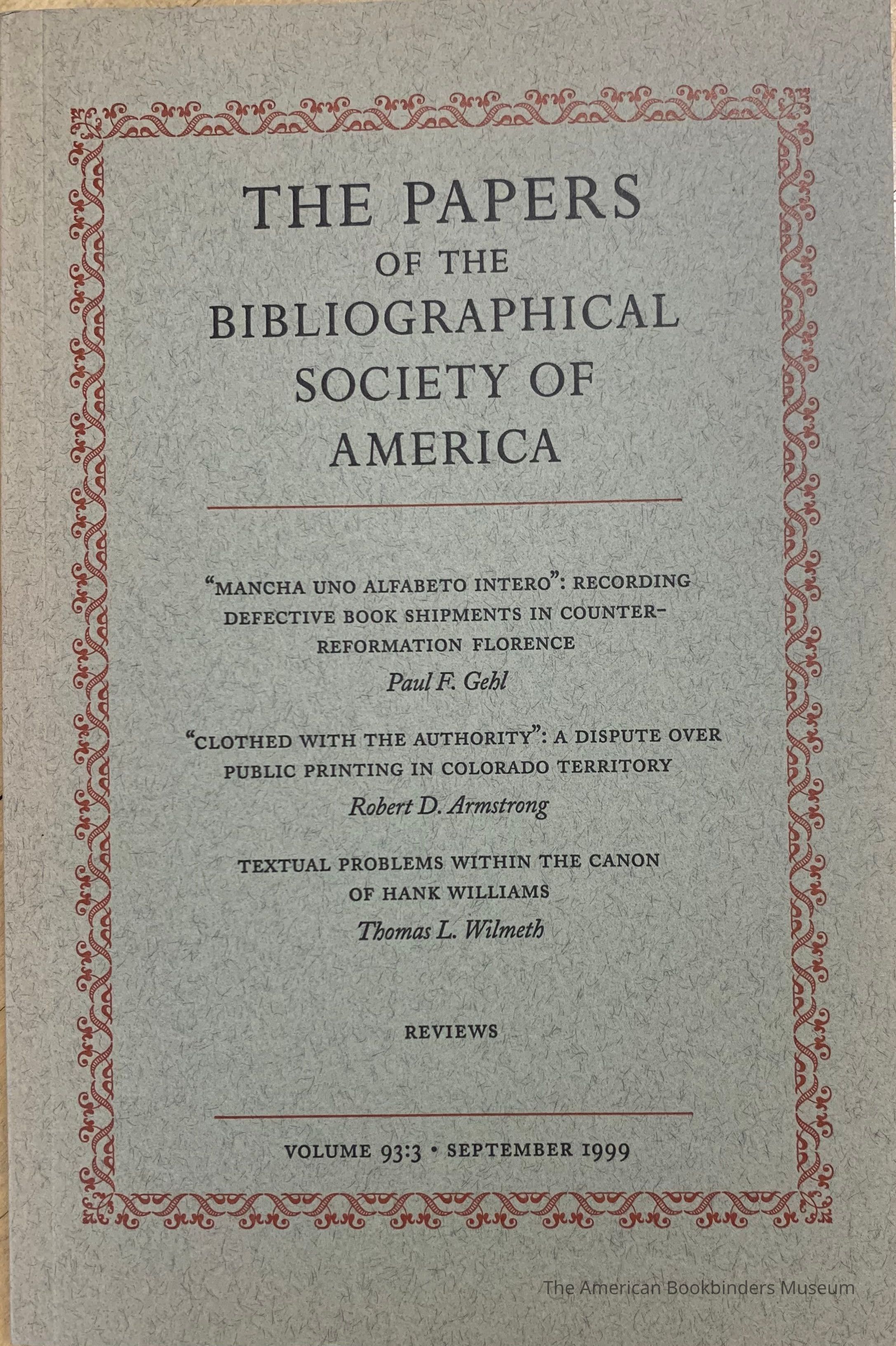 The papers of the Bibliographical Society of America. Vol. 93:3 : September 1999 picture number 1