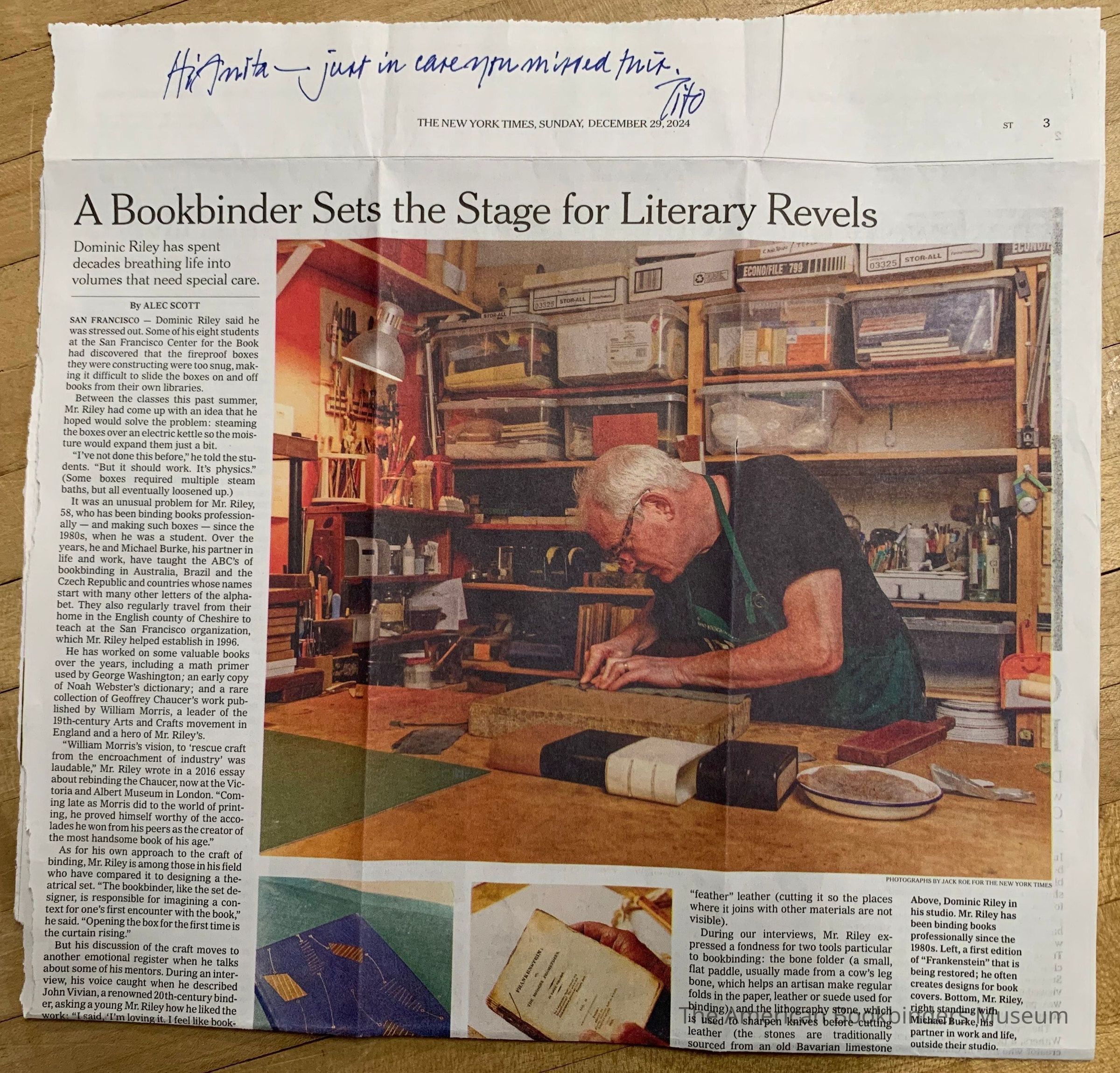          A bookbinder sets the stage for literary revels / by Alec Scott. picture number 1
   