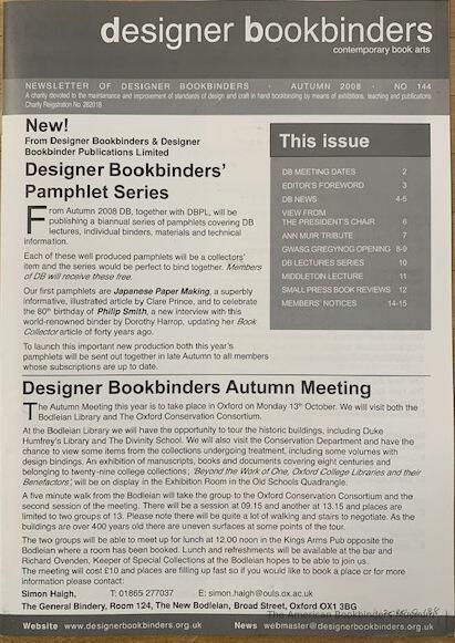          Designer Bookbinders newsletter; No.144; Autumn 2008 picture number 1
   