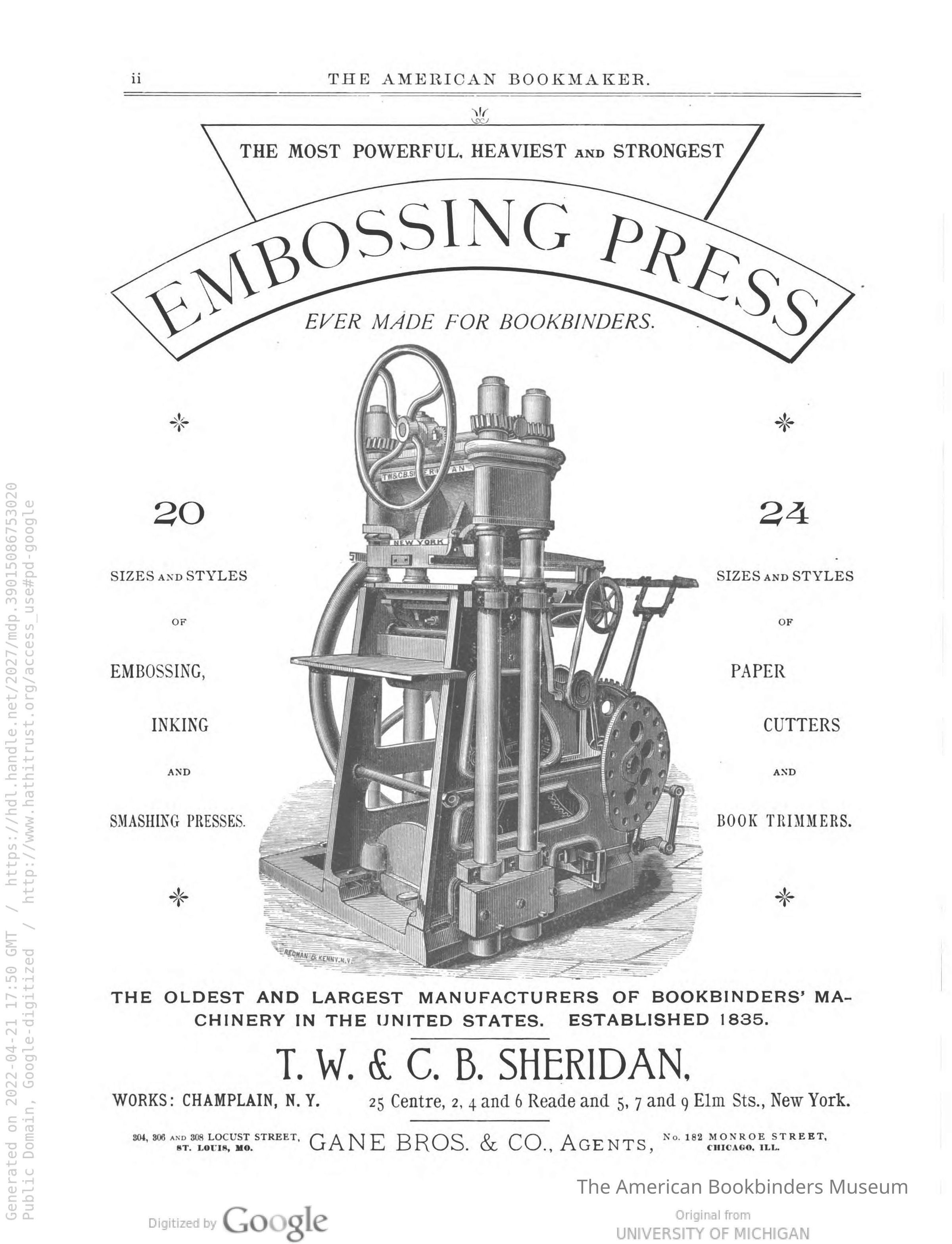          1889 TW & CB Sheridan Embossing Press picture number 1
 