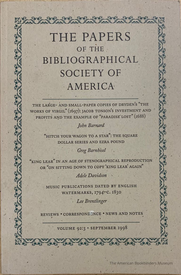          The papers of the Bibliographical Society of America. Vol. 92:3 ; September 1998 picture number 1
   