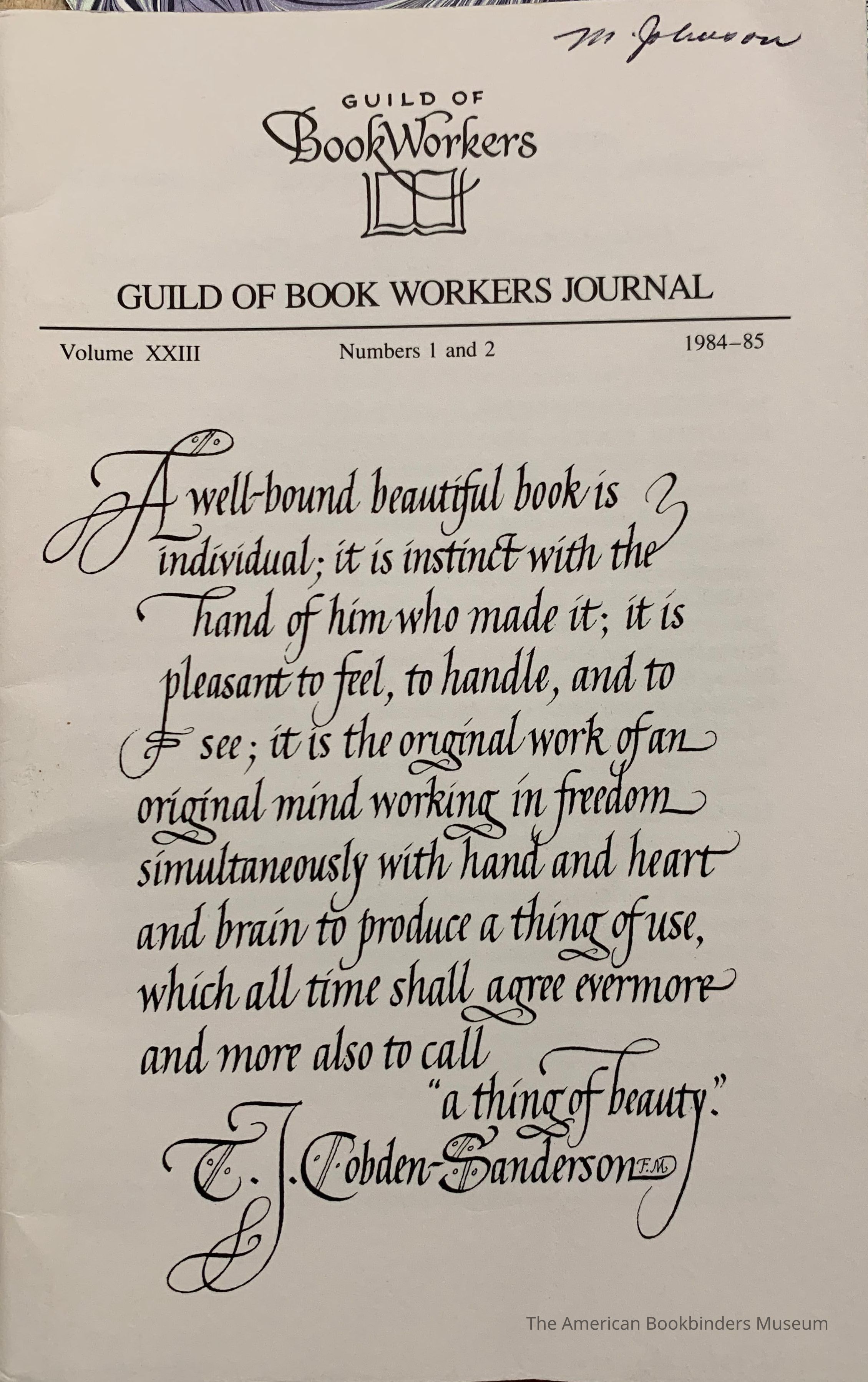 Guild of Book Workers Journal. 1984-1985; v.23 no.1& 2 picture number 1