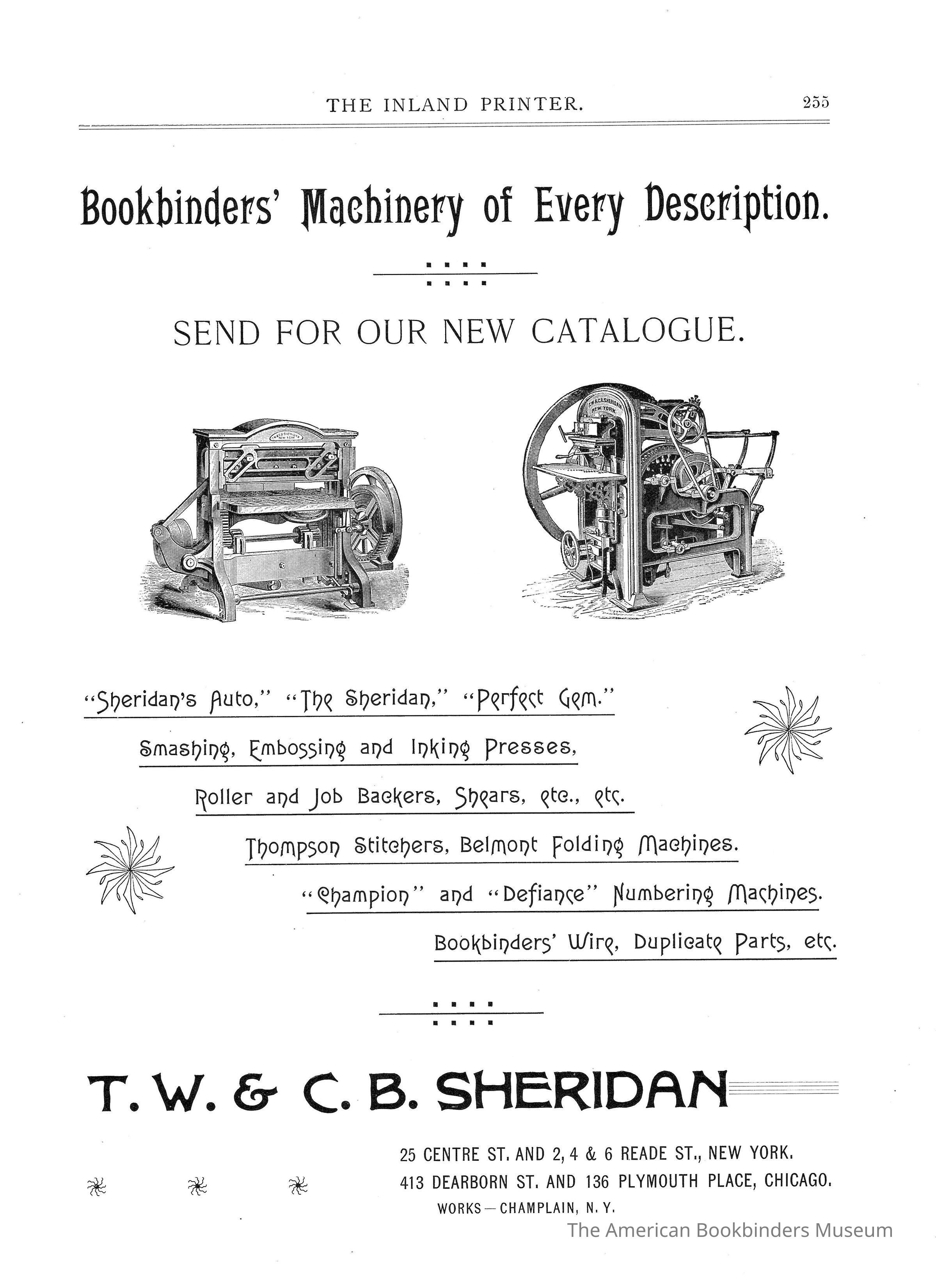          1891 TW & CB Sheridan General Ad The Inland Printer Vol 9 picture number 1
 
