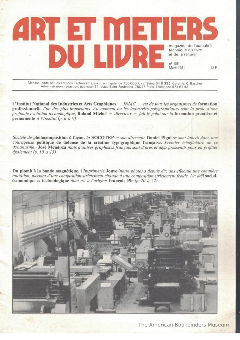          Art et metiers du livre; no. 105 Mars 1981 picture number 1
   