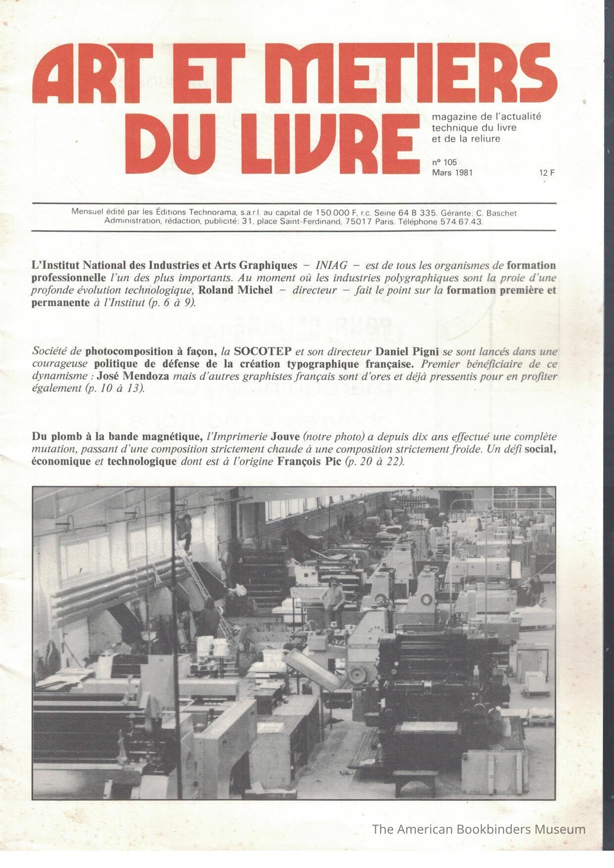 Art et metiers du livre; no. 105 Mars 1981 picture number 1