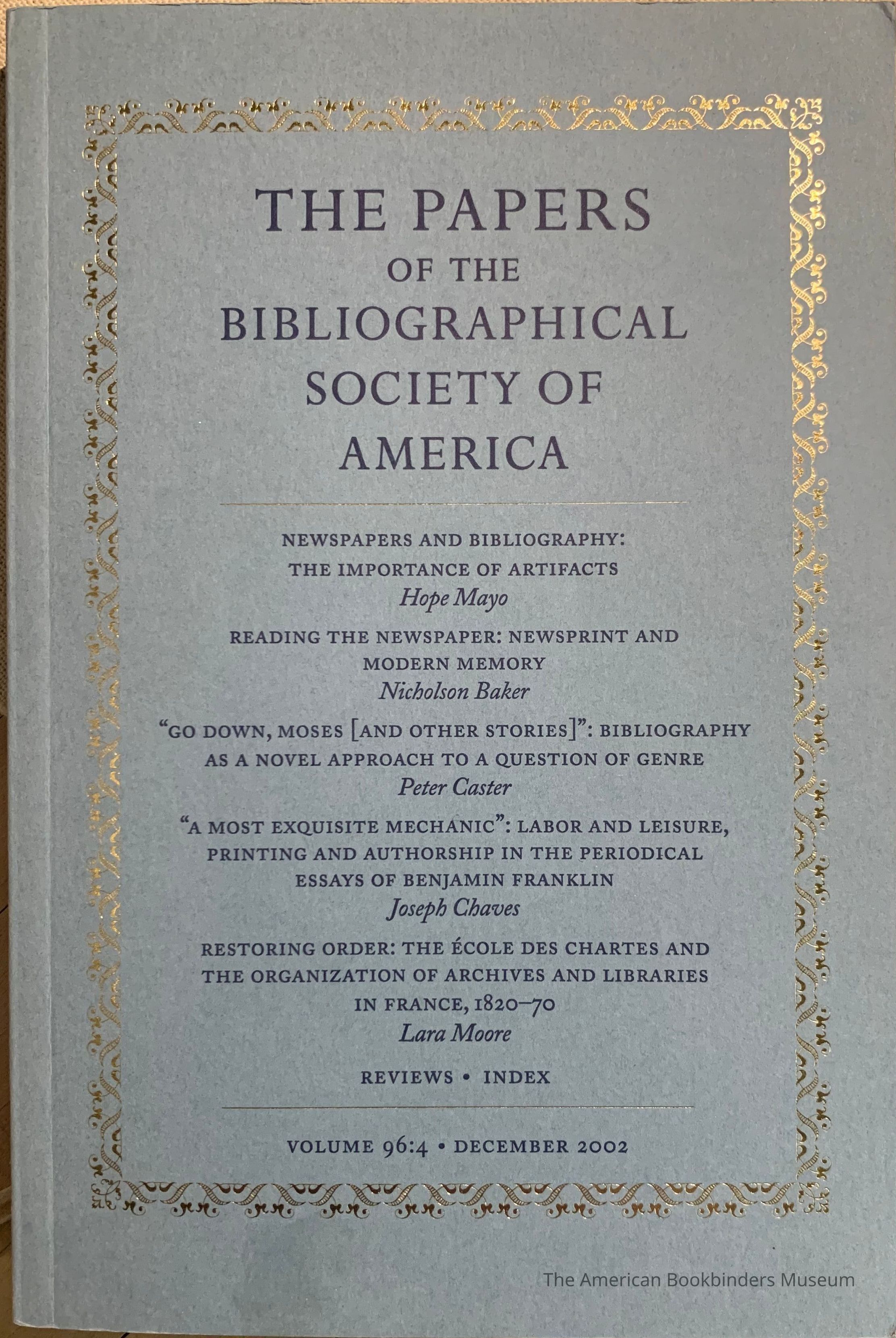          The papers of the Bibliographical Society of America. Vol. 96:4 : December 2002 picture number 1
   