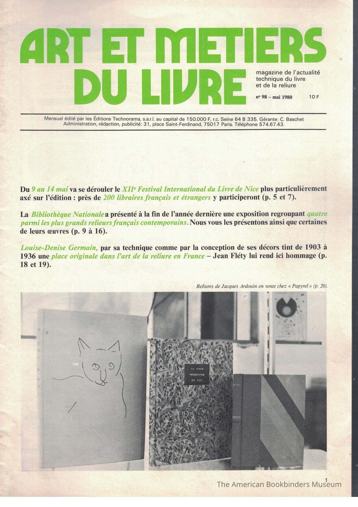 Art et metiers du livre: no. 98 main 1980 picture number 1