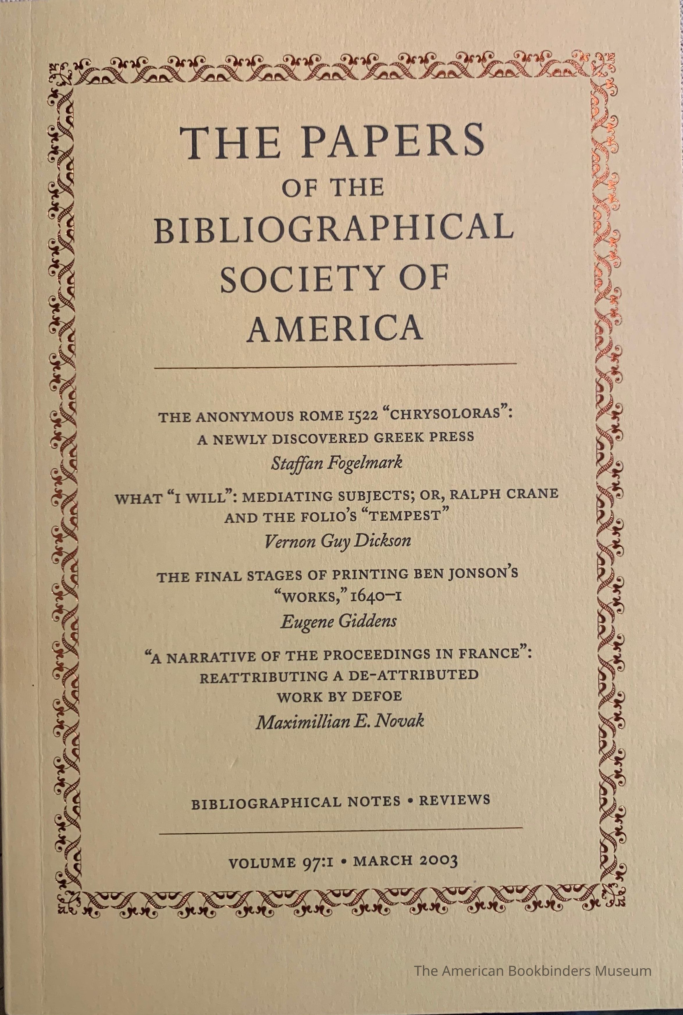          The papers of the Bibliographical Society of America. Vol. 97:1 : 2003 picture number 1
   