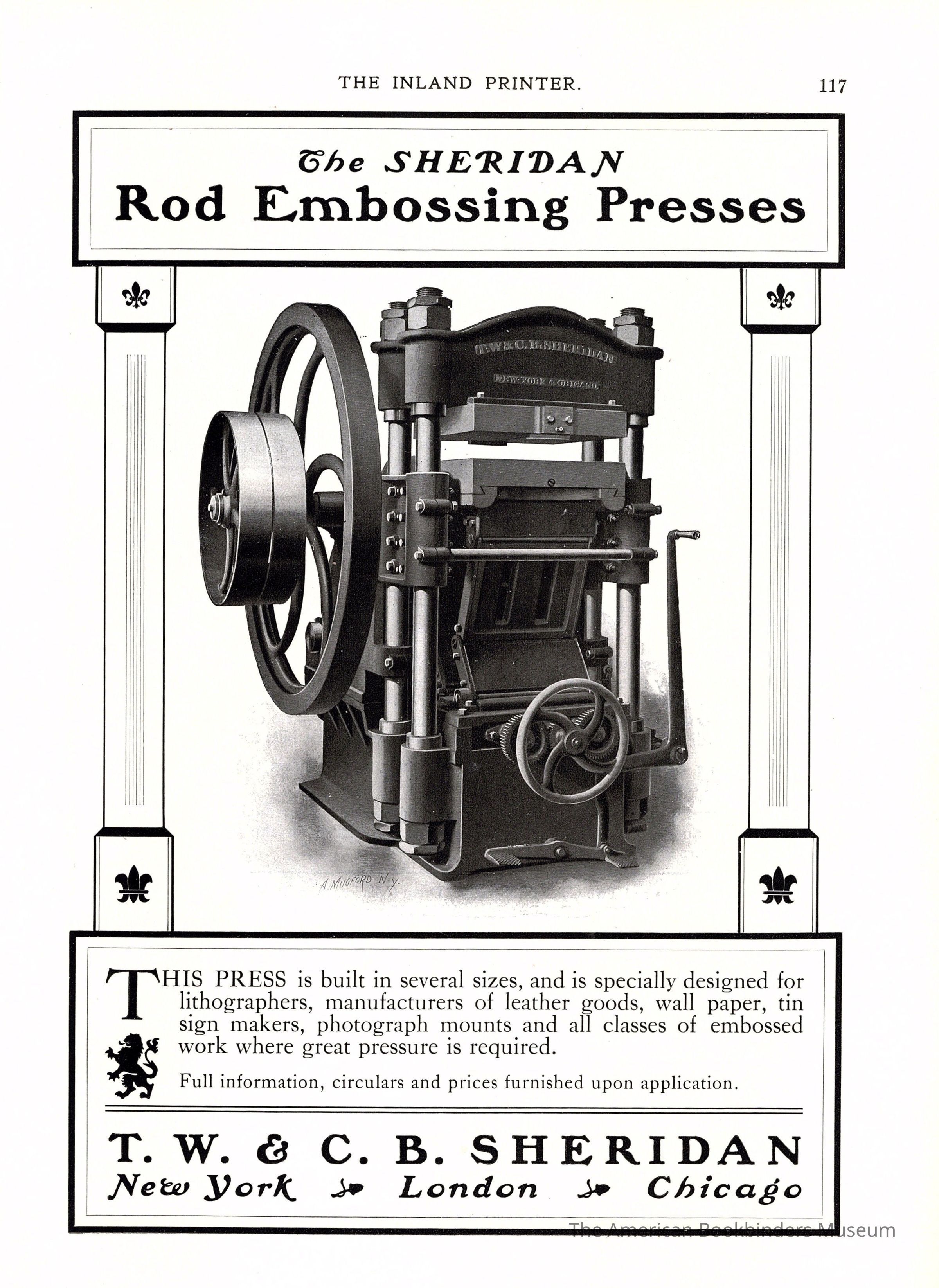          1901 TW & CB Sheridan Rod Embossing Press picture number 1
 