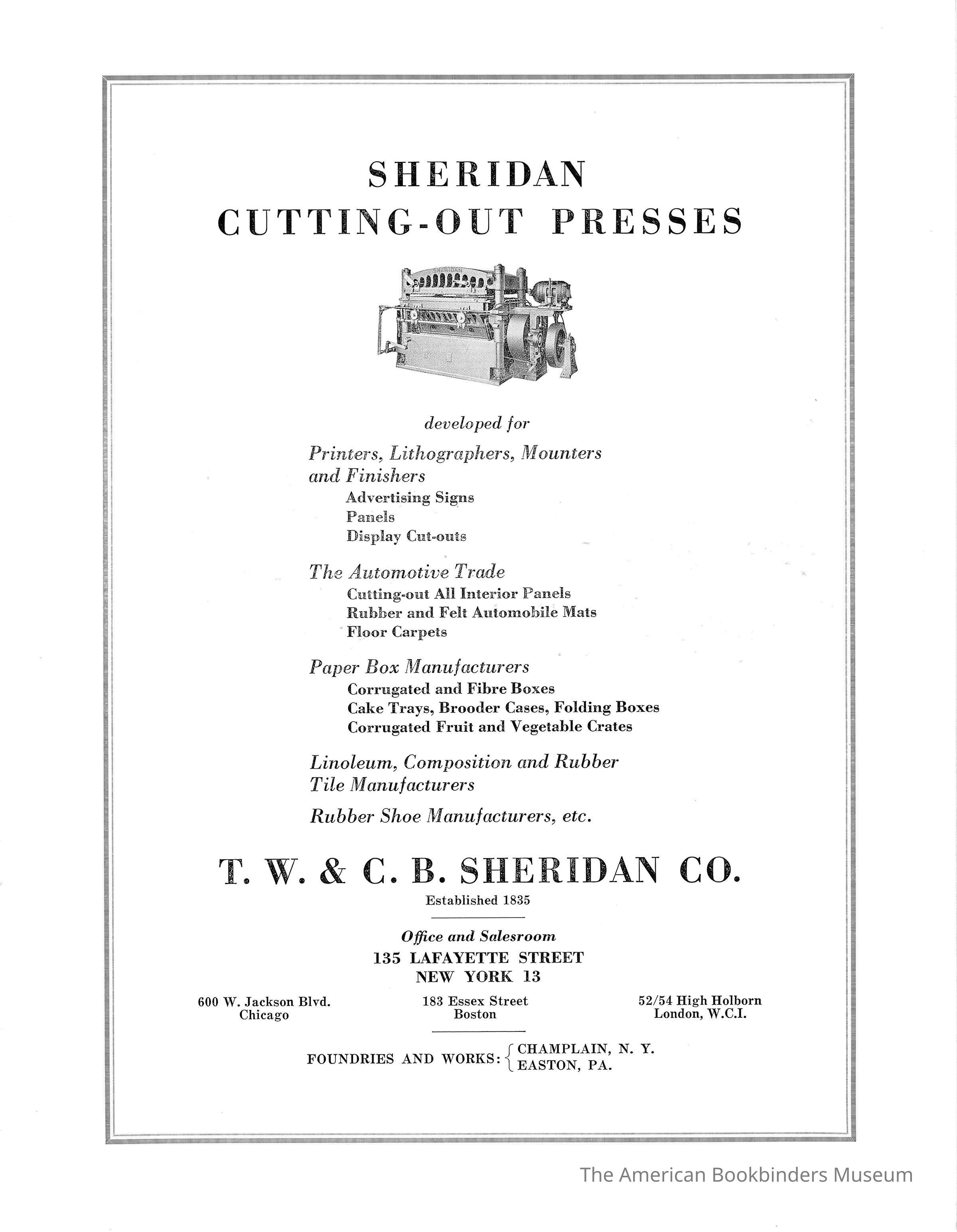          1950 TW & CB Sheridan Brochure Cutting Out Presses picture number 1
 