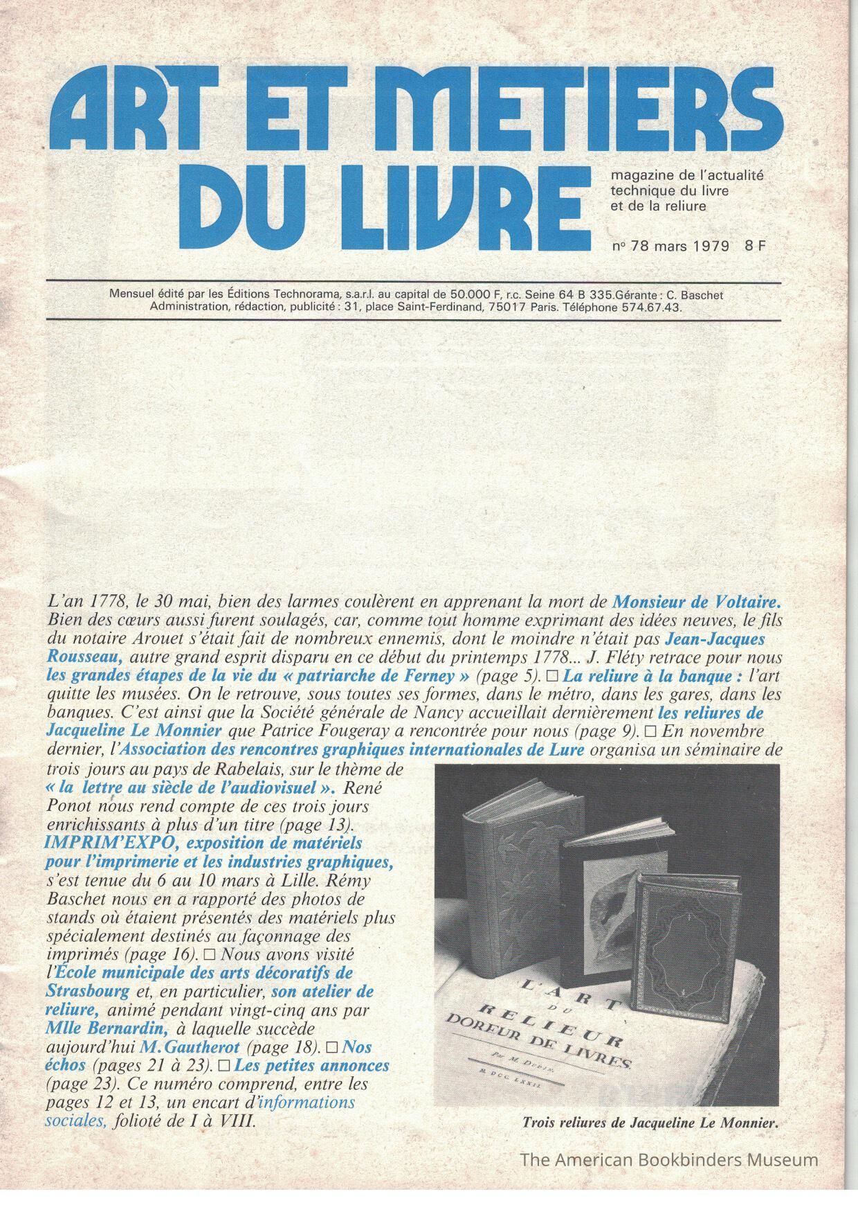 Art et metiers du livre: no. 78 mars 1979 picture number 1