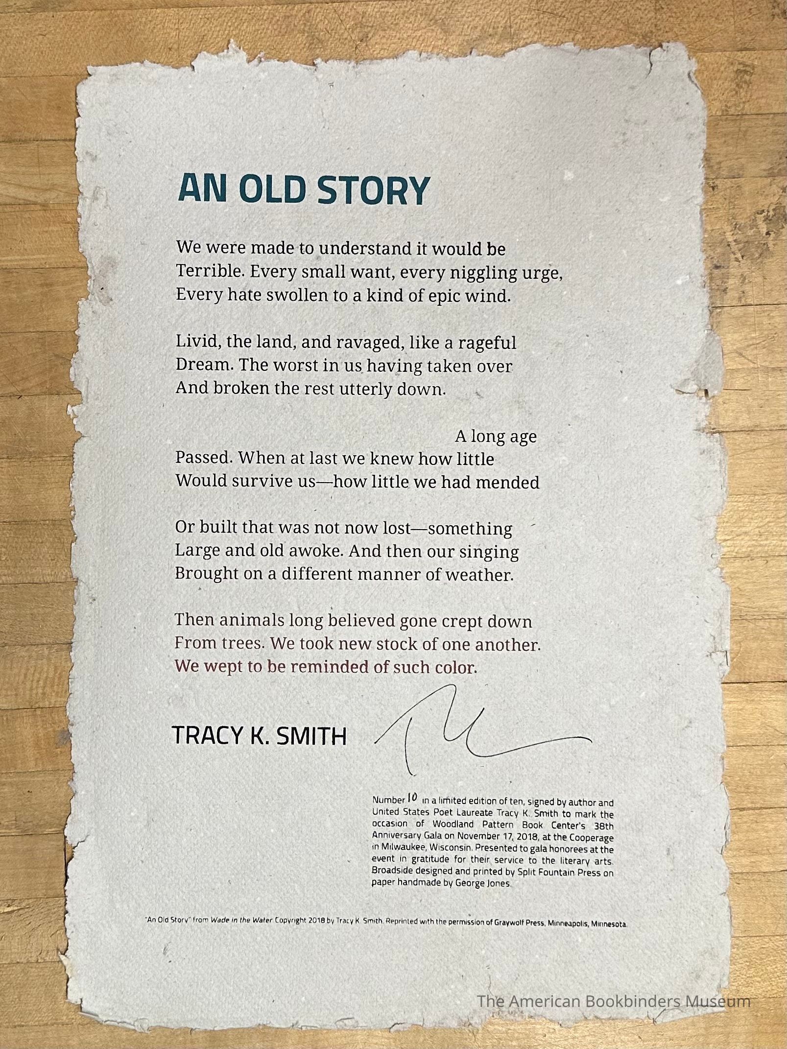          An Old Story; Print on handmade grey paper, number 10 of limited edition of ten, signed by author.
 