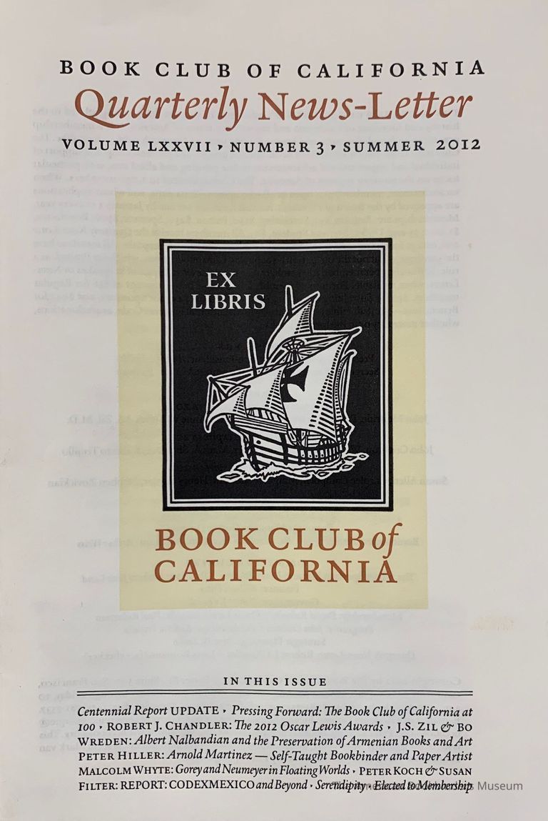          Quarterly news-letter - Book Club of California. Vol. LXXVII, no.3 : Summer 2012. picture number 1
   