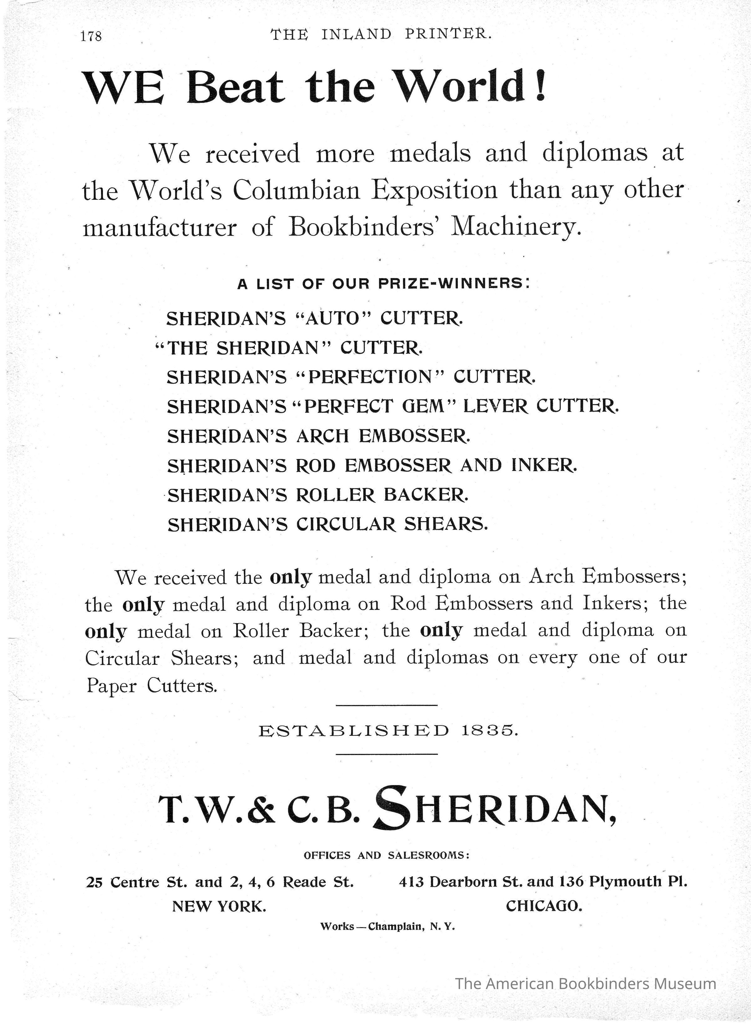          1893 TW & CB Sheridan The Inland Printer V12 picture number 1
 