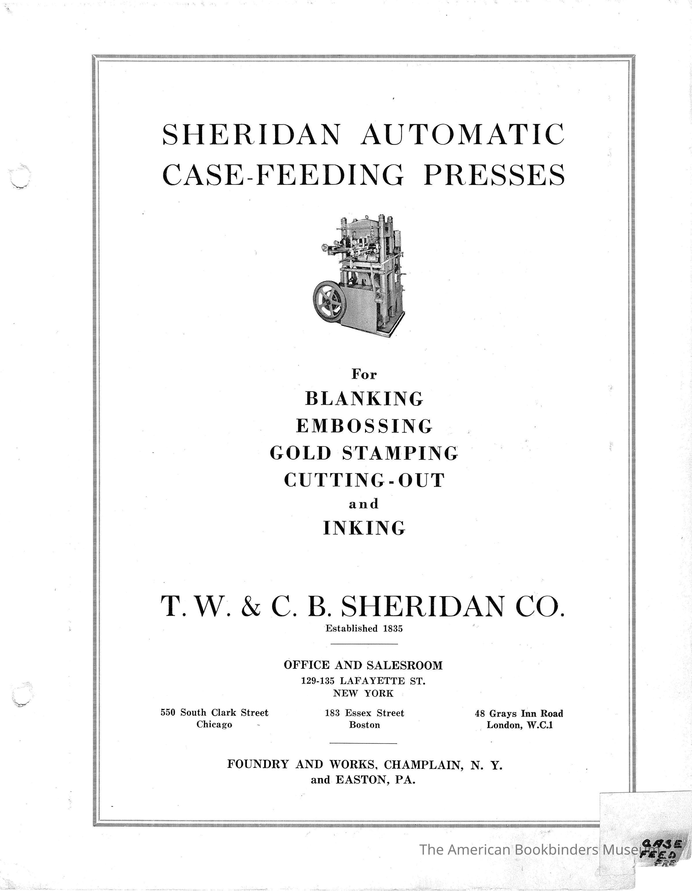          1930 TW & CB Sheridan Brochure Automatic Case Feeding Press picture number 1
 