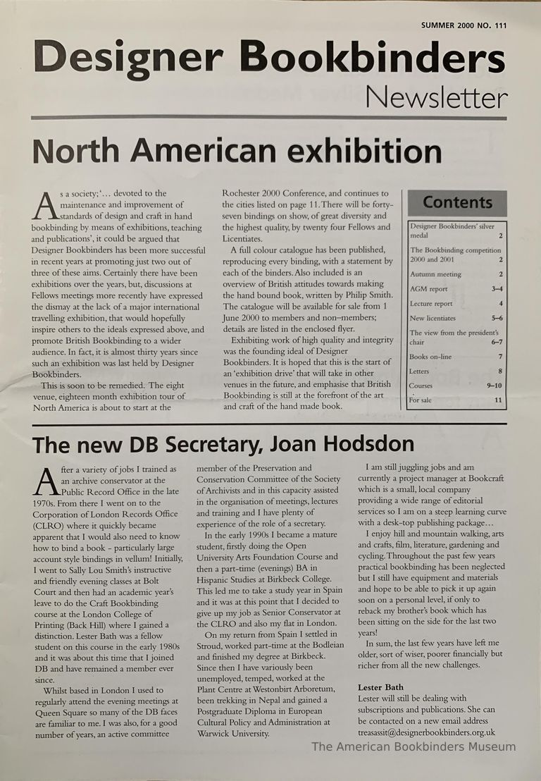          Designer bookbinders newsletter; No.111; Summer 2000. picture number 1
   