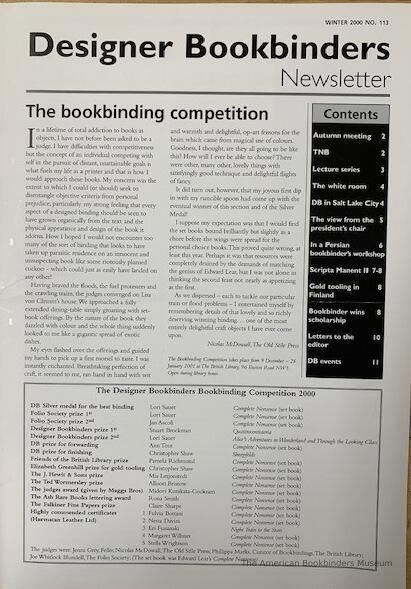          Designer Bookbinders newsletter; No.113; Winter 2000 picture number 1
   