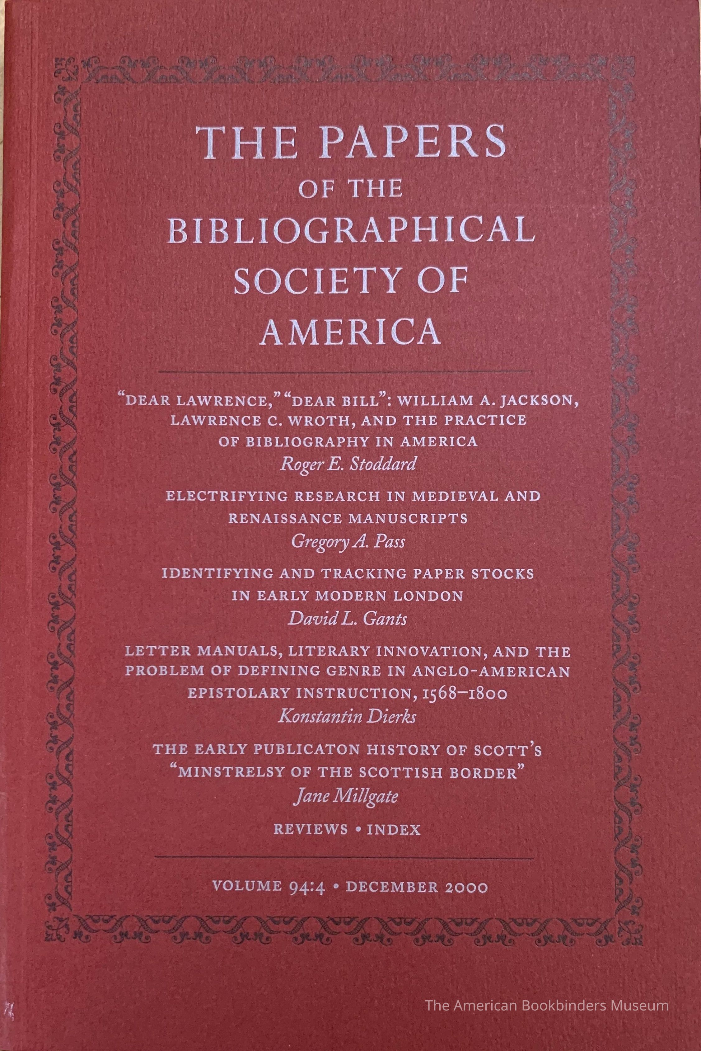 The papers of the Bibliographical Society of America. Vol. 94:4 : December 2000. picture number 1