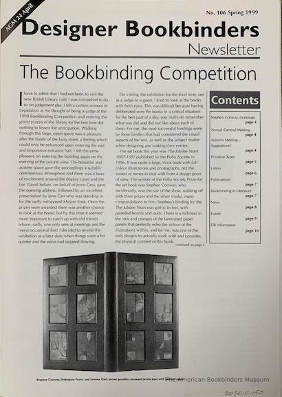          Designer Bookbinders newsletter; No.106; Spring 1999 picture number 1
   