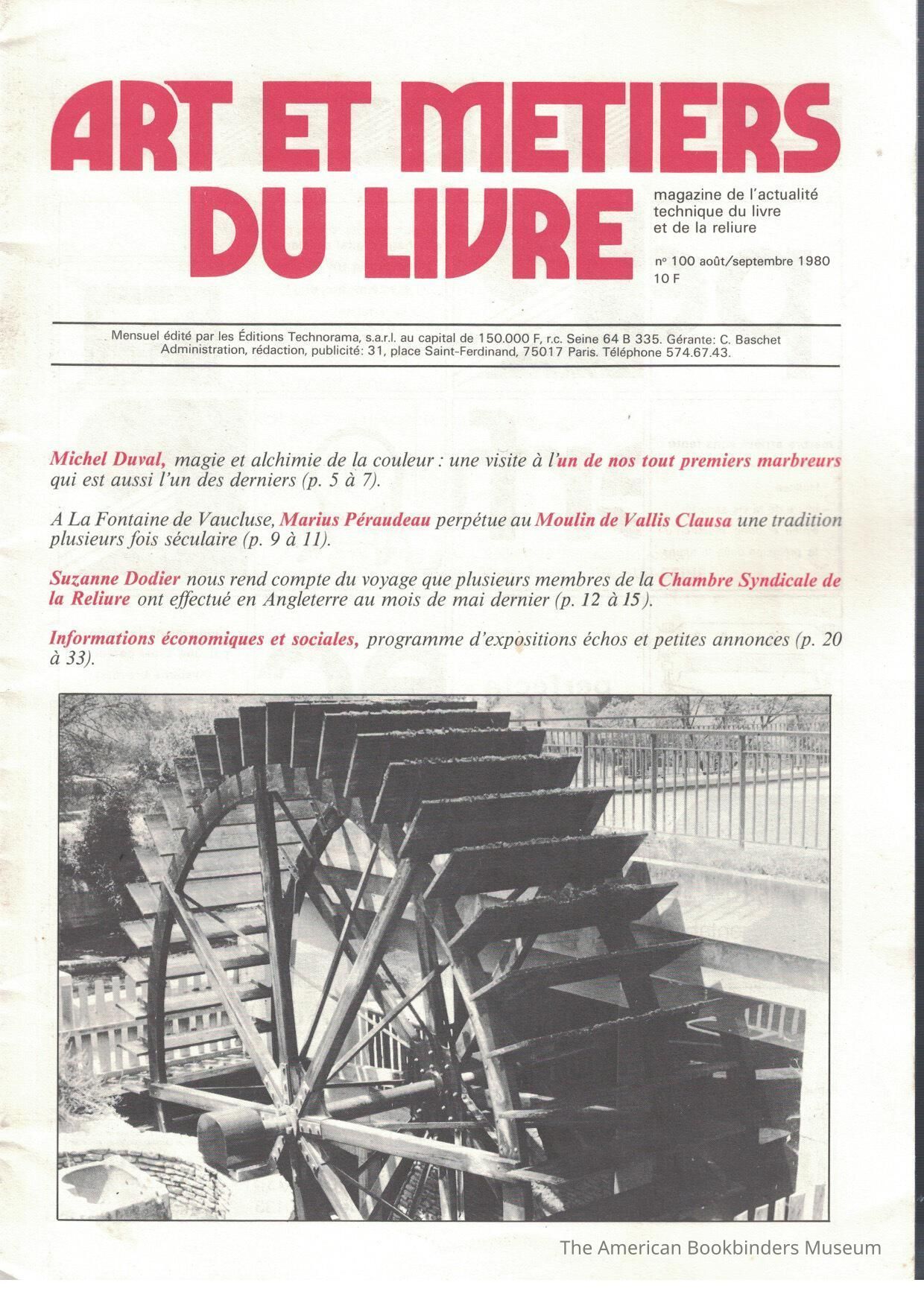 Art et metiers du livre: no. 100 août/septembre 1980 picture number 1