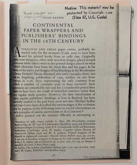          Continental paper wrappers and publishers' bindings in the 18th century picture number 1
 