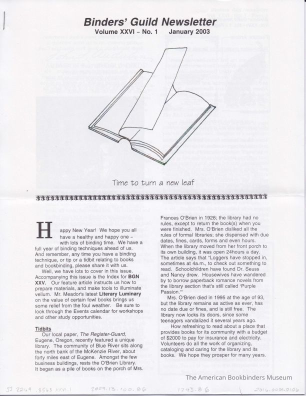          Binders' Guild Newsletter / January 2003 picture number 1
 