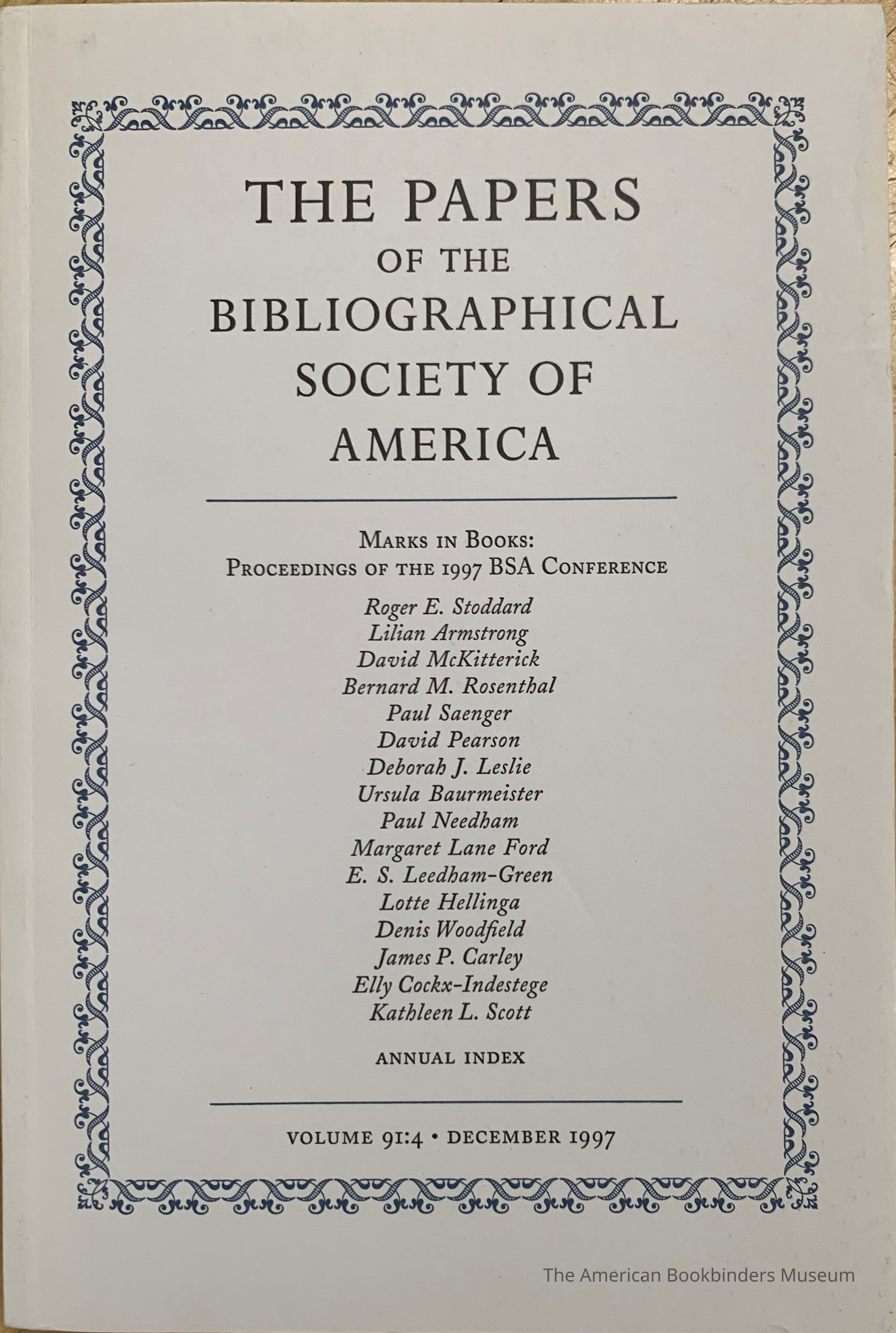 The papers of the Bibliographical Society of America. Vol.91:4 ; Dec. 1997 picture number 1