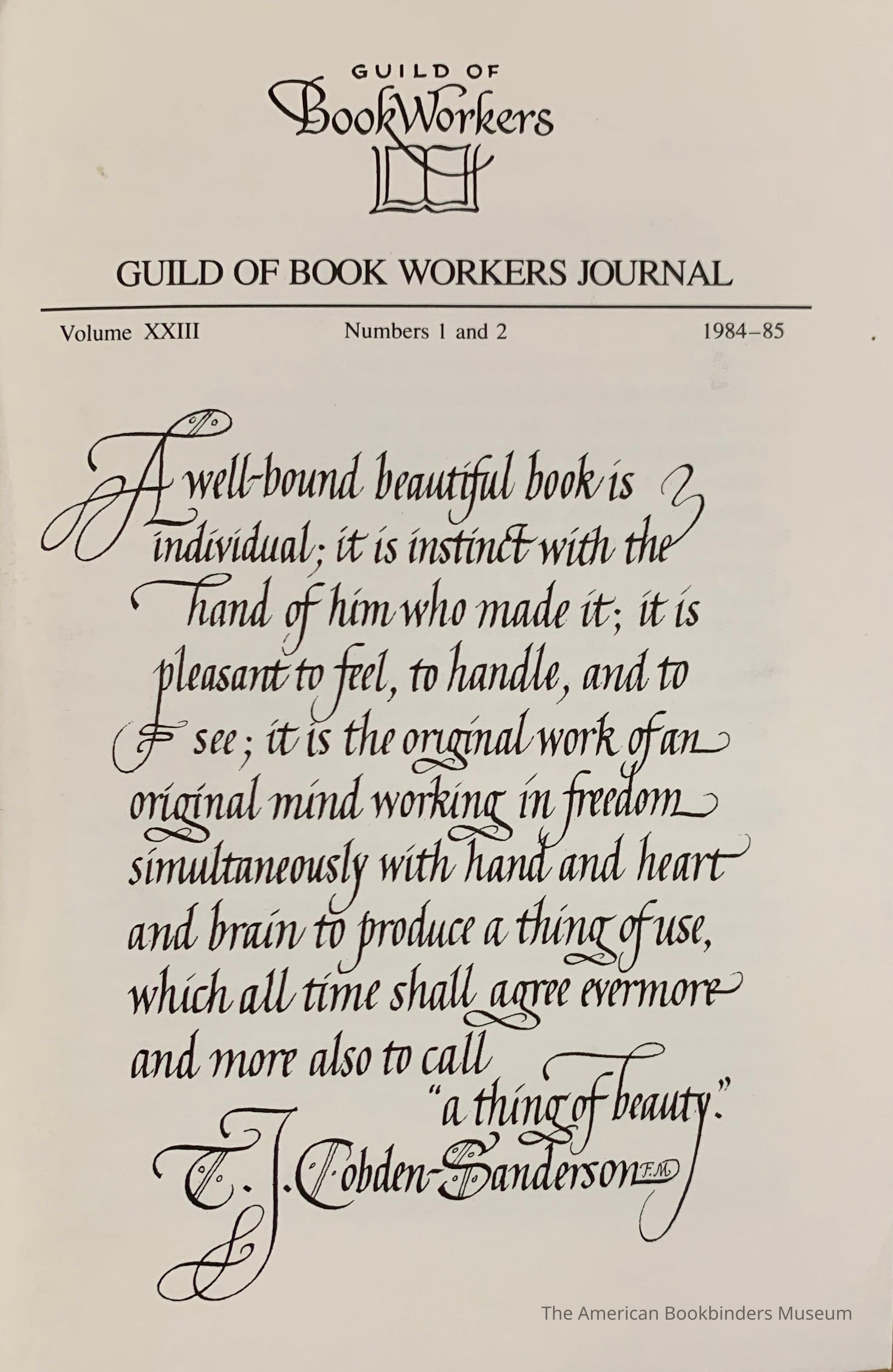 Guild of Book Workers Journal. 1984-85 : v.23 no 1&2 picture number 1