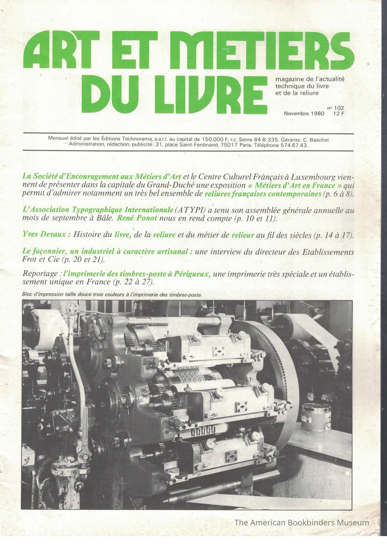 Art et metiers du livre: no. 102 Novembre 1980 picture number 1