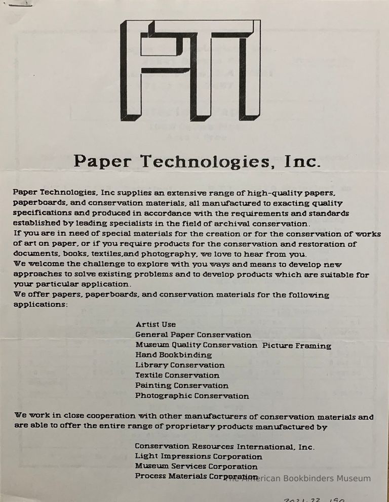         Paper Technologies, Inc. [catalog & loose sheets] picture number 1
   