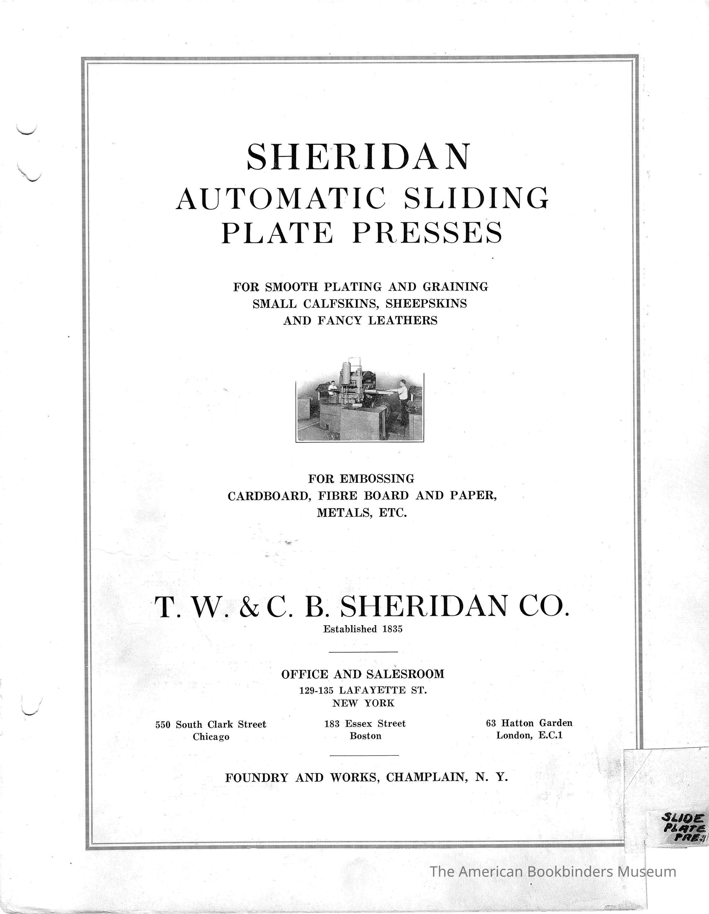          1930 TW & CB Sheridan Brochure Automatic Sliding Plate Presses picture number 1
 
