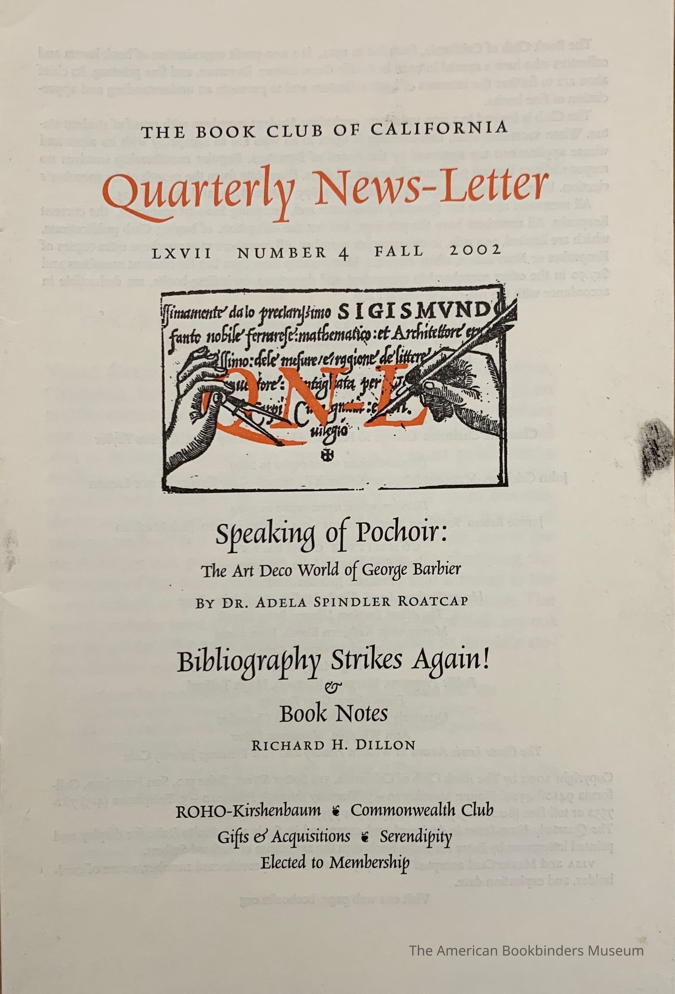          Quarterly news-letter - Book Club of California. Vol. LXVII, no.4 : Fall 2002. picture number 1
   