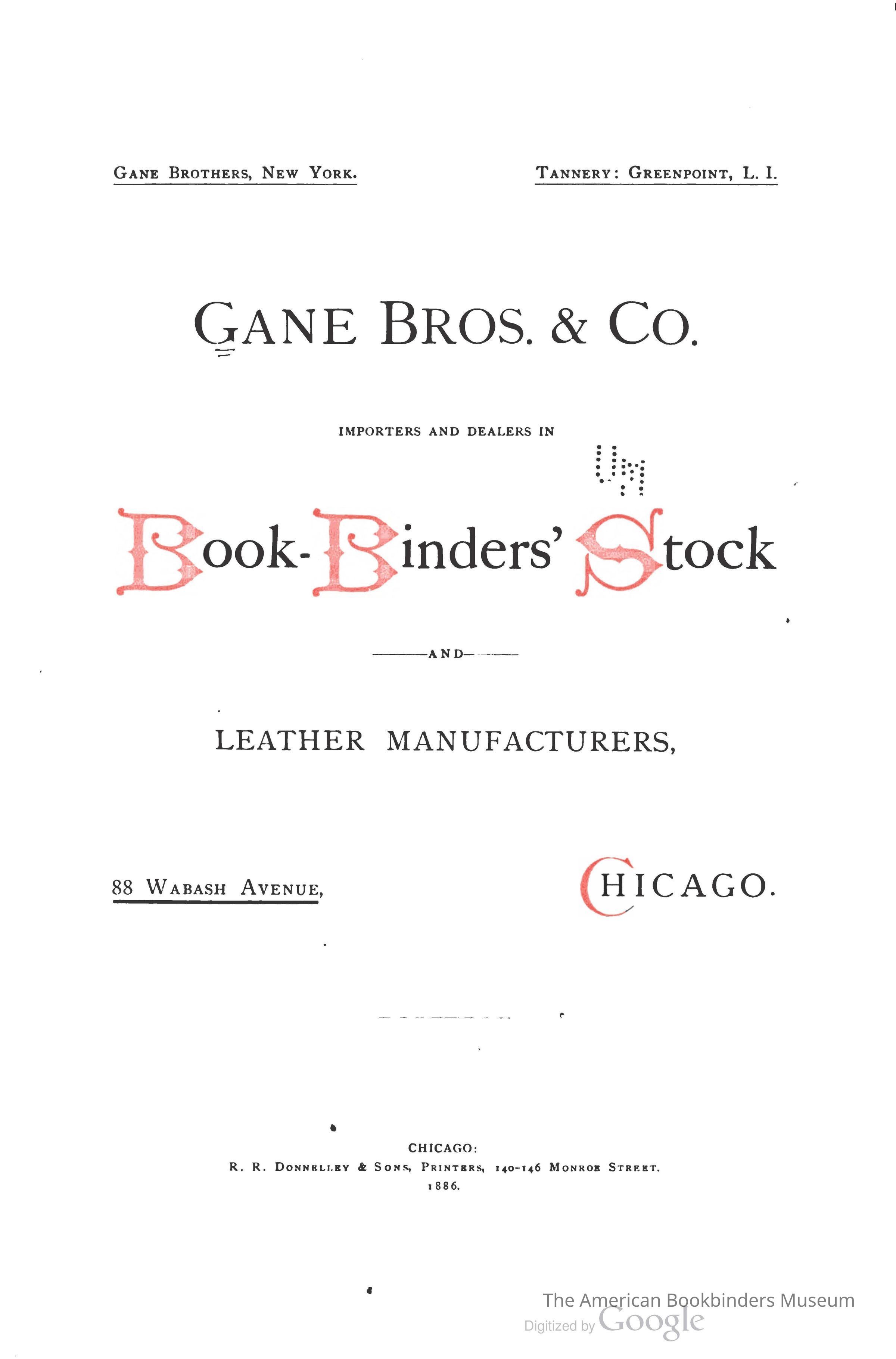         1886 Catalog for the Gane Brothers picture number 1
 