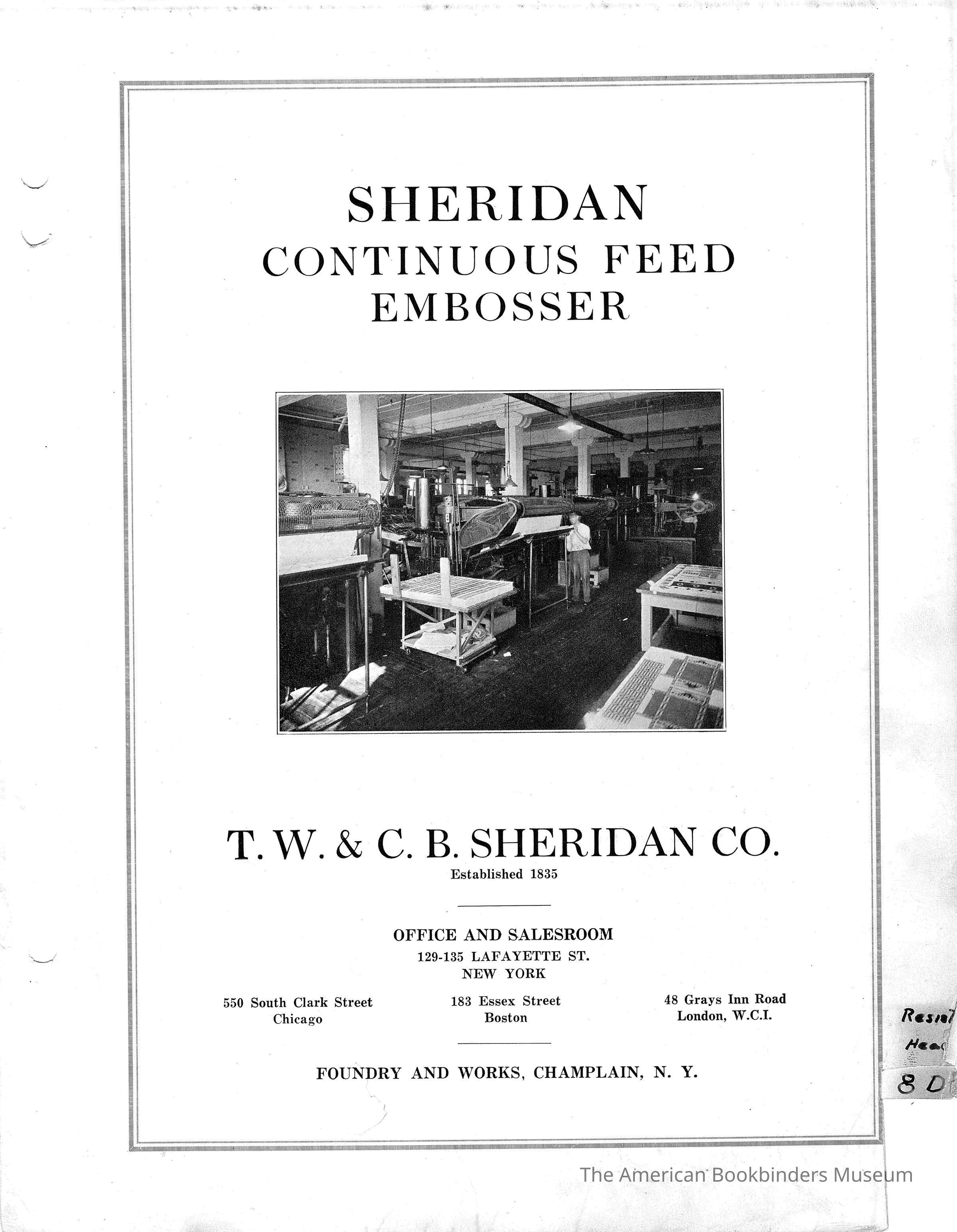          1930 TW & CB Sheridan Brochure Continuous Feed Embossing Press picture number 1
 